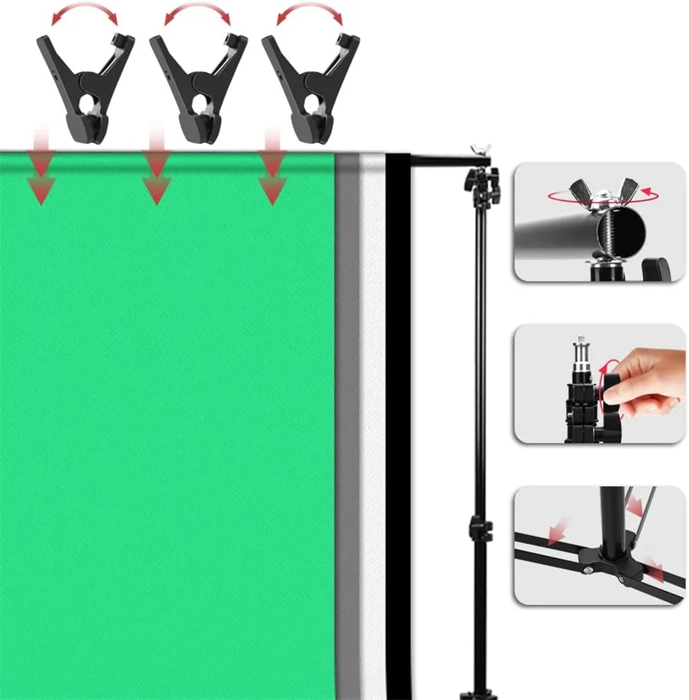 کیت پایه نگهدارنده پس زمینه استودیو عکس و فیلم 2 * 2 به همراه پارچه پس زمینه 4 رنگ مناسب دوربین فیلمبرداری