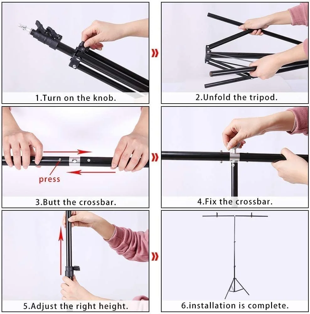 پایه نگهدارنده پس زمینه پرتابل پادوم مدل T شکل، عرض 150 سانتی متر، ارتفاع 200 سانتی متر، پایه قابل تنظیم پس زمینه عکس با 4 گیره فنری