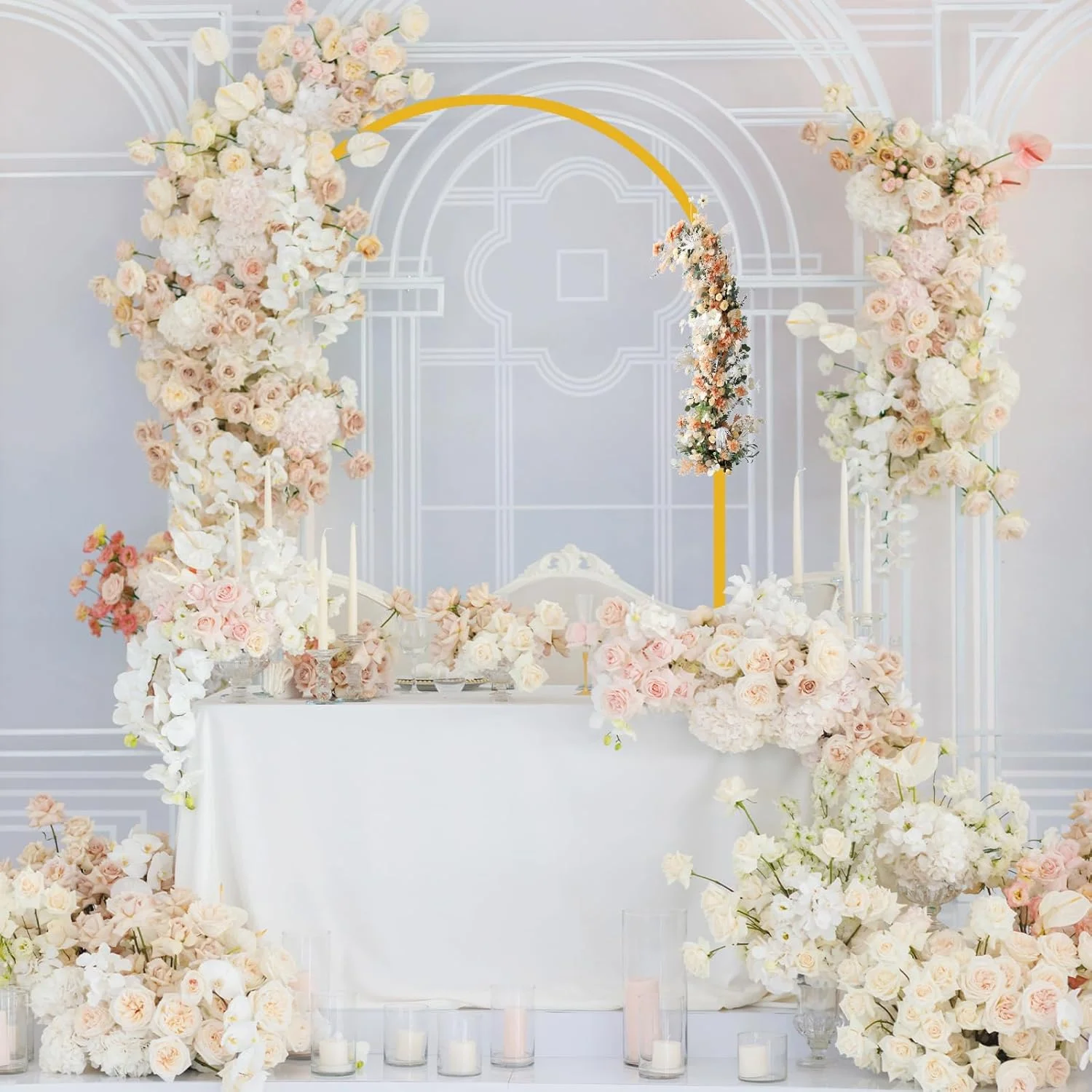 استند پس زمینه طاق طلایی 2.2 متری با 2 کیسه آب، قاب طاق برای بادکنک/گل/جشن نوزاد/تولد، استند فلزی محکم برای مراسم عروسی/مراسم داخلی/خارجی