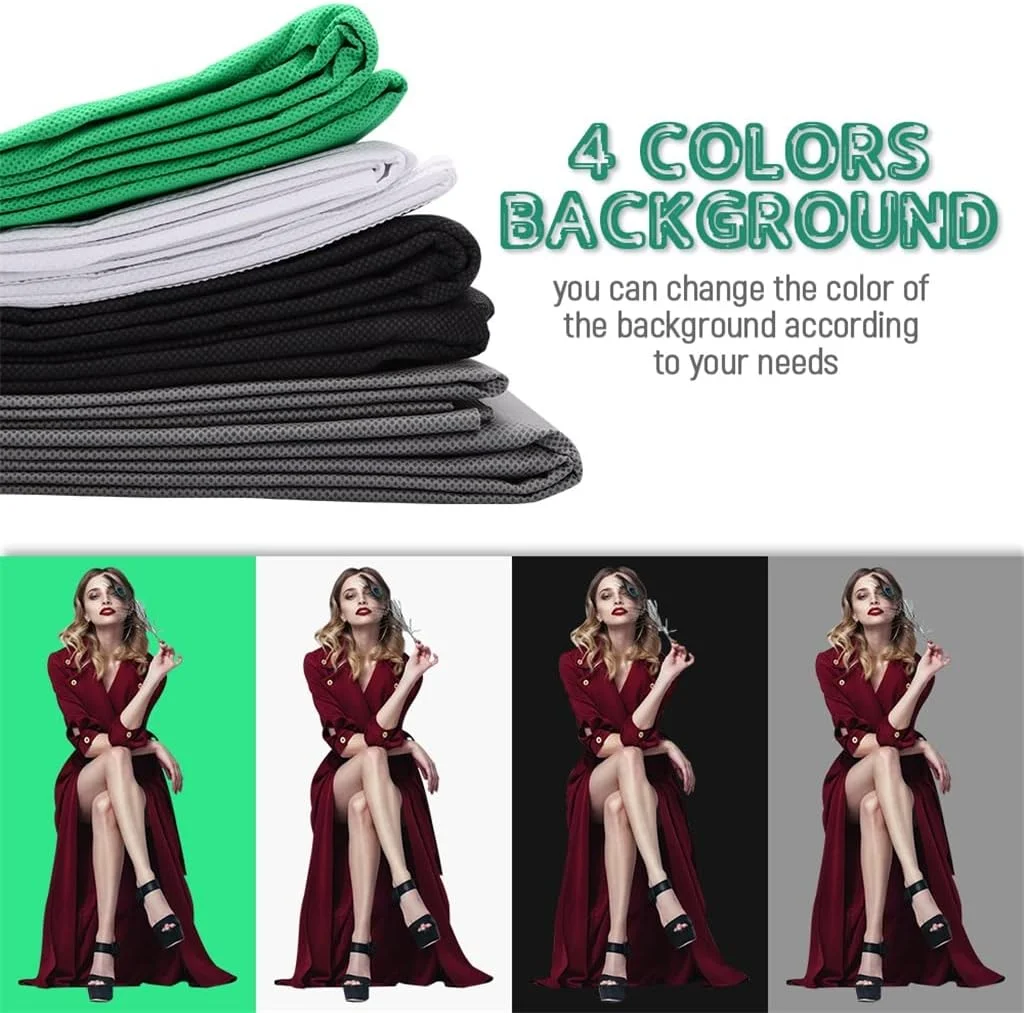 کیت پایه نگهدارنده پس زمینه استودیو عکس و فیلم 2 * 2 به همراه پارچه پس زمینه 4 رنگ مناسب دوربین فیلمبرداری