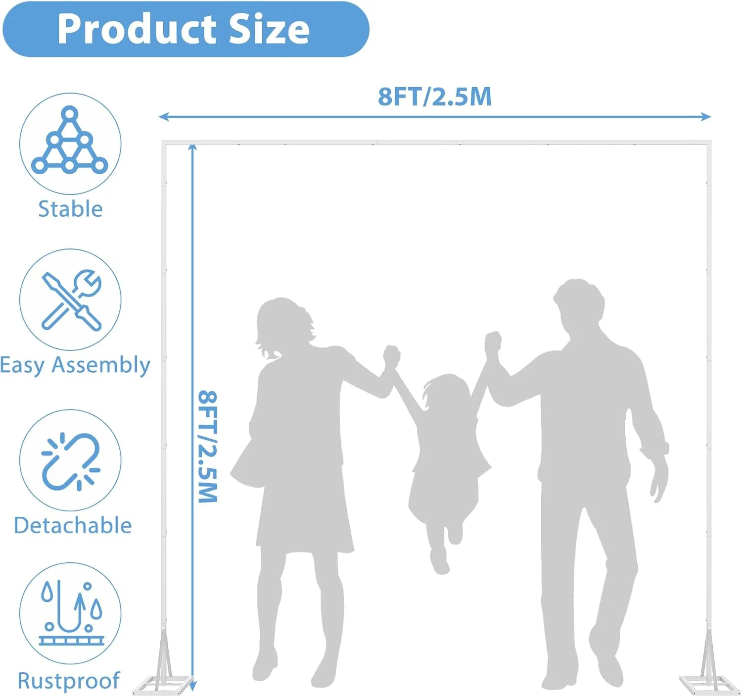 استند پس زمینه مربعی شکل برای مراسم عروسی، قاب بادکنک پایدار، استند فلزی مربعی شکل برای سالگرد، جشن تولد، فارغ التحصیلی، دکور پس زمینه عکس