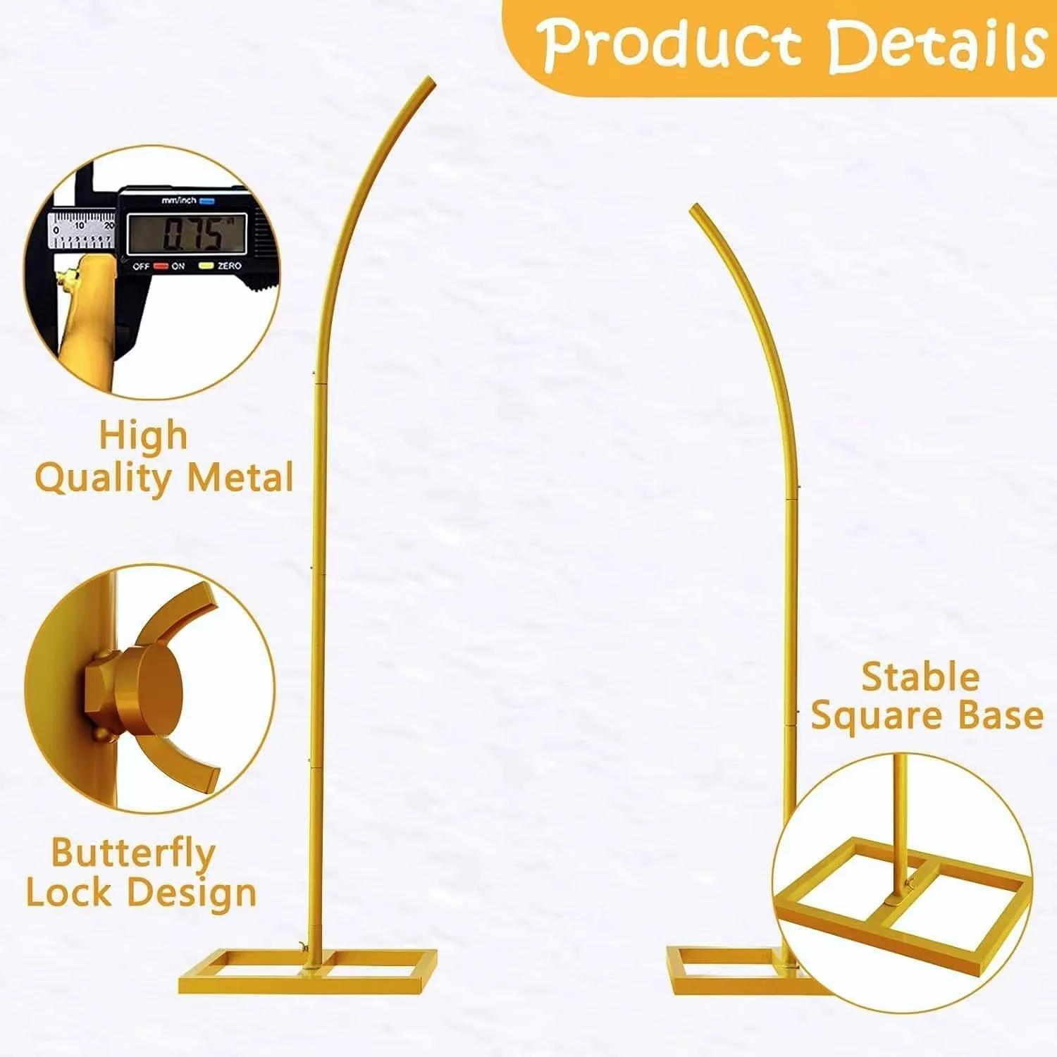 مجموعه 2 عددی پایه طاق فلزی طلایی با سر منحنی، مناسب برای دکوراسیون مراسم عروسی، تولد، سالگرد، جشن نوزاد و پس زمینه گل آرایی مجموعه 2 عددی پایه طاق فلزی طلایی با سر منحنی، مناسب برای دکوراسیون مراسم عروسی، تولد، سالگرد، جشن نوزاد و پس زمینه گل آرایی