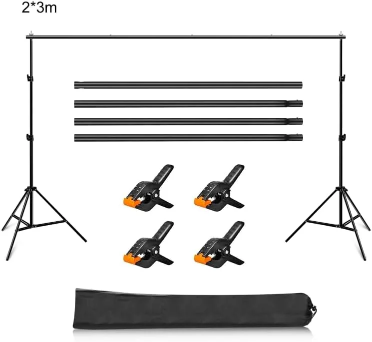 کیت پایه نگهدارنده پس زمینه عکاسی قابل حمل 2x3 متری با سیستم پشتیبانی قوی و کیف حمل مناسب - ایده آل برای استودیو و عکسبرداری در فضای باز
