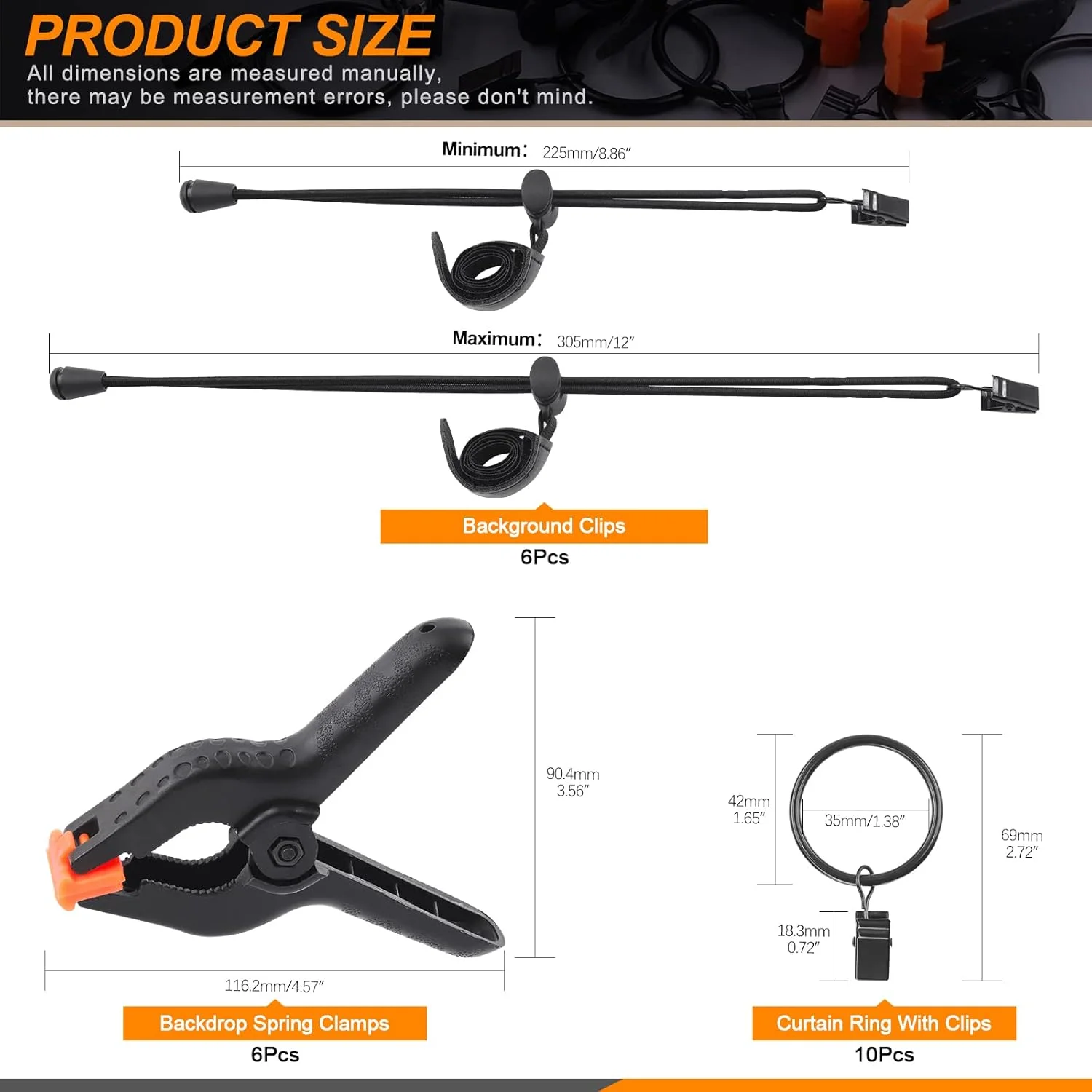 مجموعه 22 عددی پس زمینه با گیره، بست، حلقه و گیره فنری برای استودیو عکاسی و فیلمبرداری