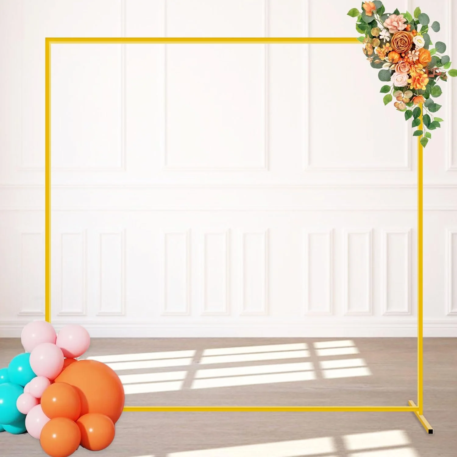 استند طاق عروسی طلایی 2 متری مربعی فلزی، استند پس زمینه طاق، استند طاق بادکنک، طاق های عروسی برای مراسم، استند پس زمینه مهمانی، قاب طاقی برای تزئینات باغ سالگرد تولد