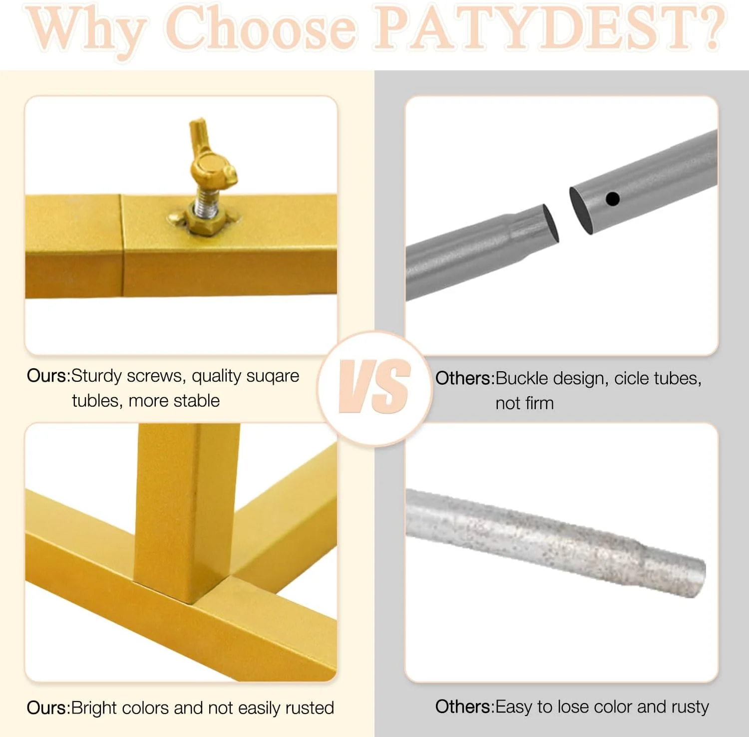 استند طاق عروسی طلایی 2 متری مربعی فلزی، استند پس زمینه طاق، استند طاق بادکنک، طاق های عروسی برای مراسم، استند پس زمینه مهمانی، قاب طاقی برای تزئینات باغ سالگرد تولد