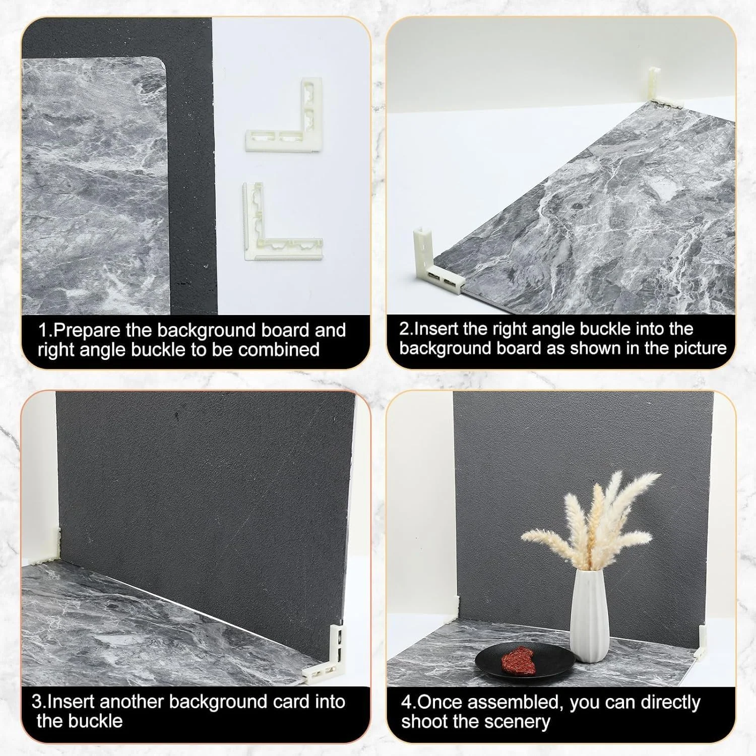 نگهدارنده پس زمینه عکاسی – پایه پلاستیکی قابل تنظیم L شکل، 6.6x6.6x1.27 سانتی متر، نگهدارنده عمودی پس زمینه برای عکاسی استودیویی (4 عدد، سفید)