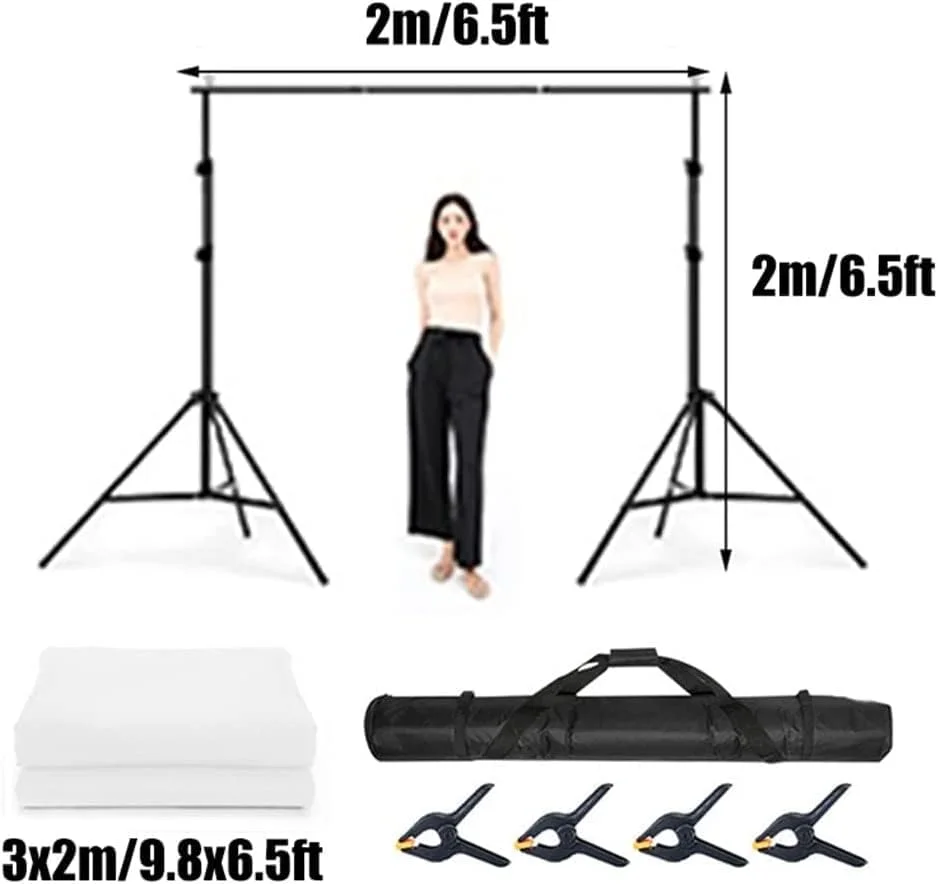 کیت پس زمینه عکاسی با پایه و پس زمینه سفید برای عکاسی، پس زمینه کروماکی قابل حمل با پایه و 4 گیره، مونتاژ آسان کیت پس زمینه عکاسی با پایه و پس زمینه سفید برای عکاسی، پس زمینه کروماکی قابل حمل با پایه و 4 گیره، مونتاژ آسان