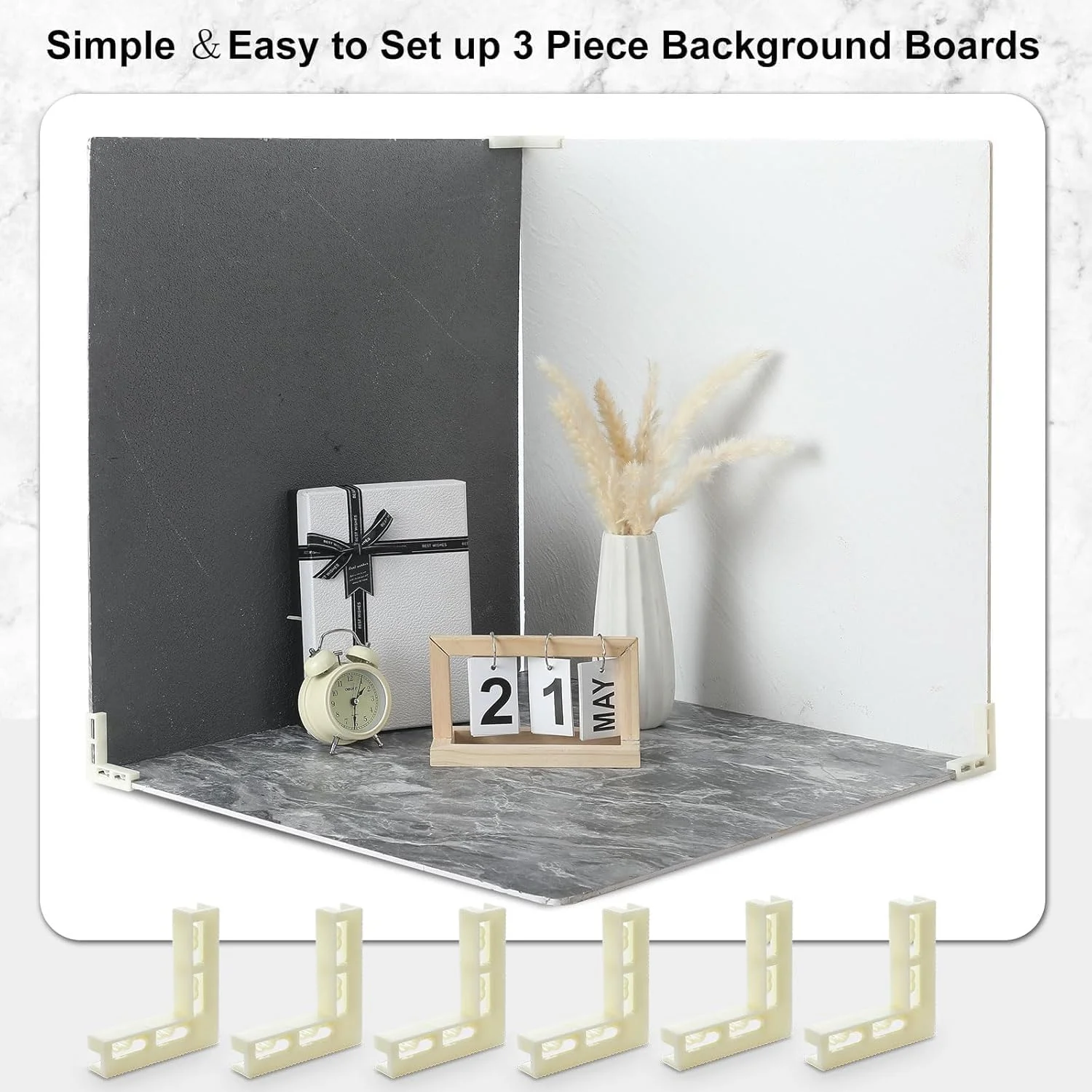 نگهدارنده پس زمینه عکاسی – پایه پلاستیکی قابل تنظیم L شکل، 6.6x6.6x1.27 سانتی متر، نگهدارنده عمودی پس زمینه برای عکاسی استودیویی (4 عدد، سفید)