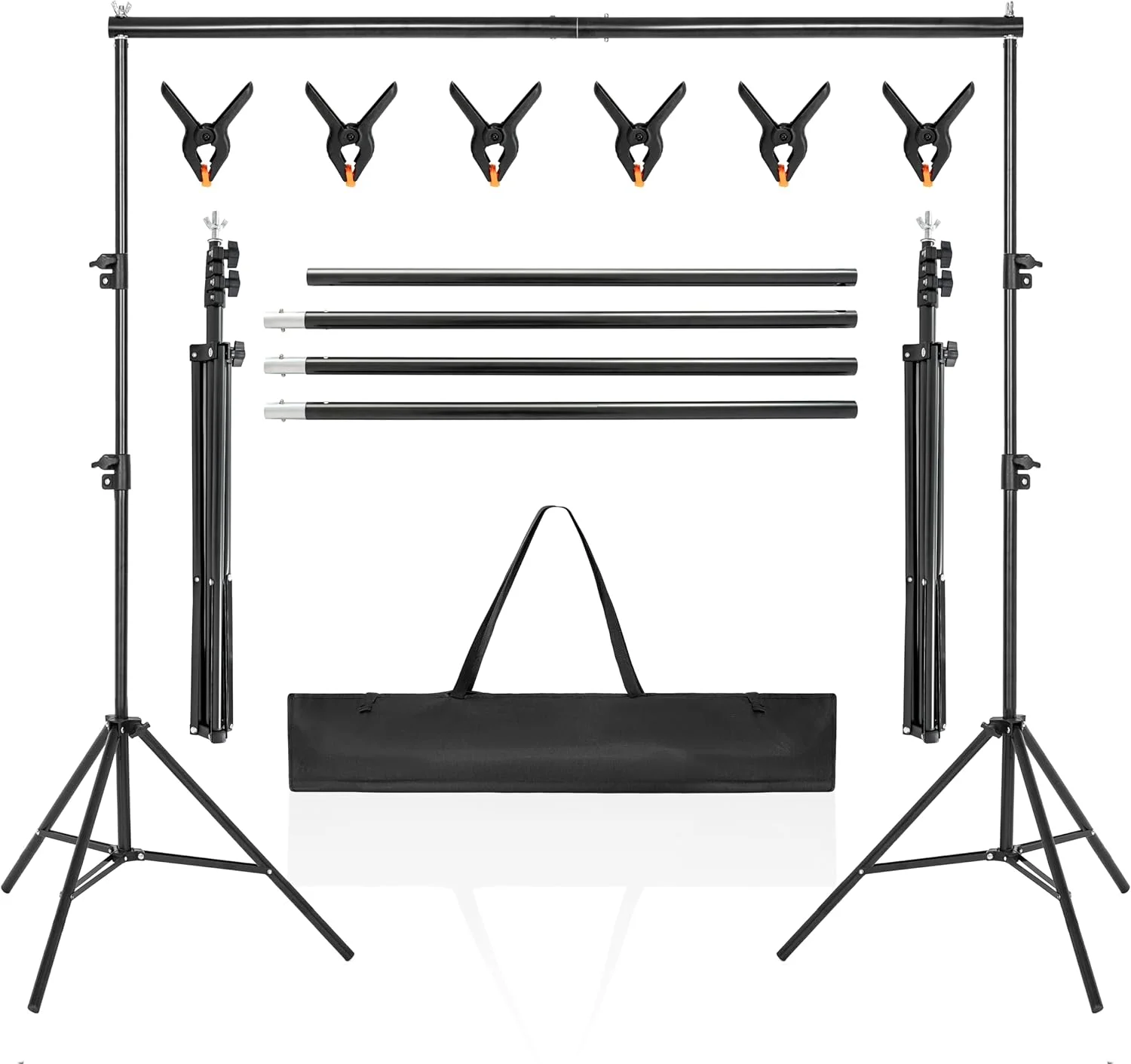 پایه پس زمینه 2x3 متری با 4 میله افقی، 6 گیره پس زمینه و کیف حمل، پایه صفحه نمایش پس زمینه عکس قابل تنظیم، برای عروسی، عکاسی، نمایش تبلیغاتی، مهمانی ها