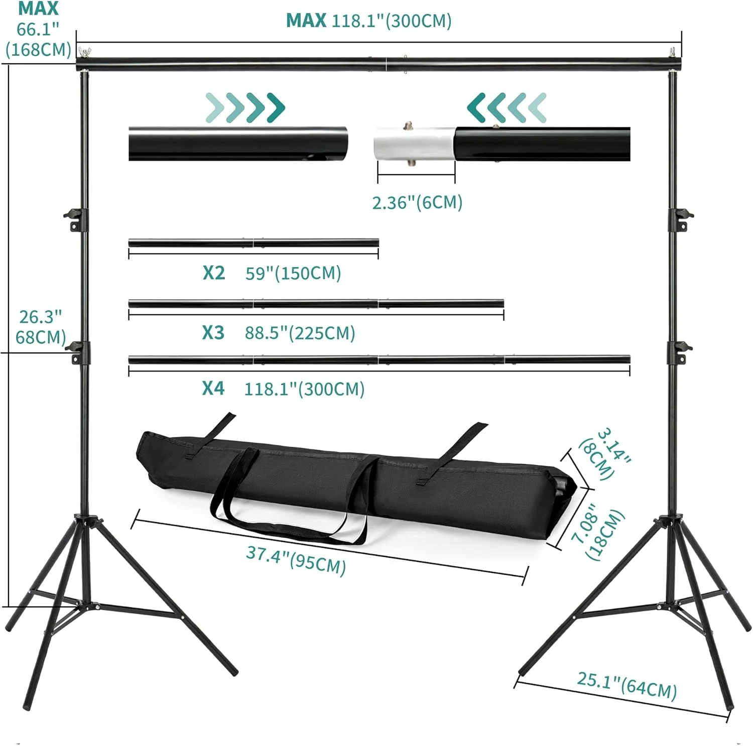 پایه پس زمینه 2x3 متری با 4 میله افقی، 6 گیره پس زمینه و کیف حمل، پایه صفحه نمایش پس زمینه عکس قابل تنظیم، برای عروسی، عکاسی، نمایش تبلیغاتی، مهمانی ها پایه پس زمینه 2x3 متری با 4 میله افقی، 6 گیره پس زمینه و کیف حمل، پایه صفحه نمایش پس زمینه عکس قابل تنظیم، برای عروسی، عکاسی، نمایش تبلیغاتی، مهمانی ها