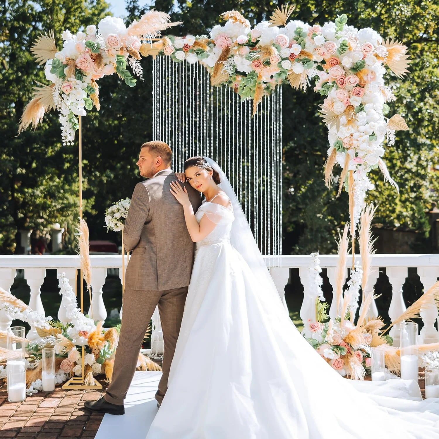 پایه پرده و پس زمینه سنگین OARSE، ابعاد 2.4 در 2.4 متر، با لوله طلایی و کیت پرده، پایه فلزی مربعی برای عروسی/جشن تولد/مهمانی/غرفه عکس (گل ها و پرده ها شامل نمی شوند) پایه پرده و پس زمینه سنگین OARSE، ابعاد 2.4 در 2.4 متر، با لوله طلایی و کیت پرده، پایه فلزی مربعی برای عروسی/جشن تولد/مهمانی/غرفه عکس (گل ها و پرده ها شامل نمی شوند)