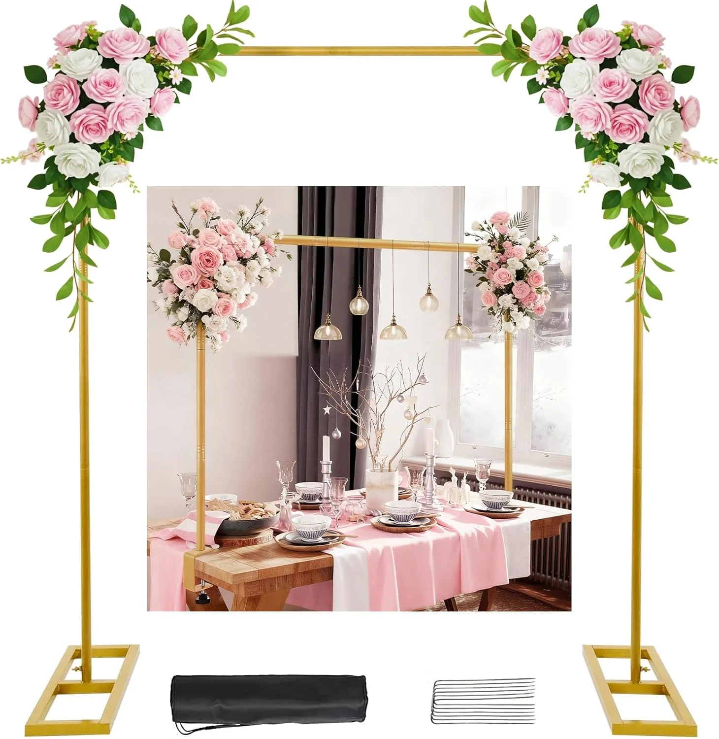 استند پس زمینه مستطیلی مراسم عروسی OurWarm، استند کمانی فلزی با پایه، استند مربعی بادکنک برای جشن تولد، جشن نوزادی و مراسم