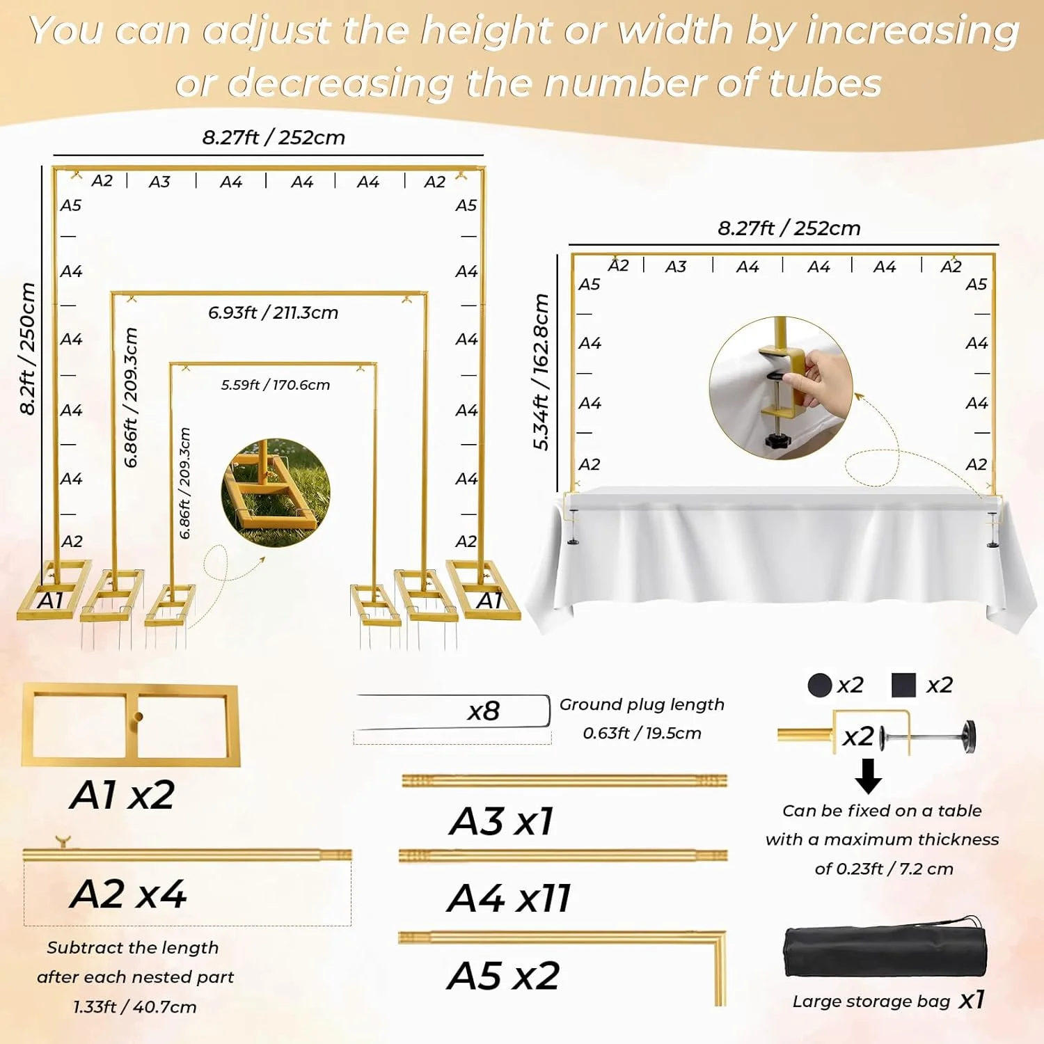 استند پس زمینه مستطیلی مراسم عروسی OurWarm، استند کمانی فلزی با پایه، استند مربعی بادکنک برای جشن تولد، جشن نوزادی و مراسم