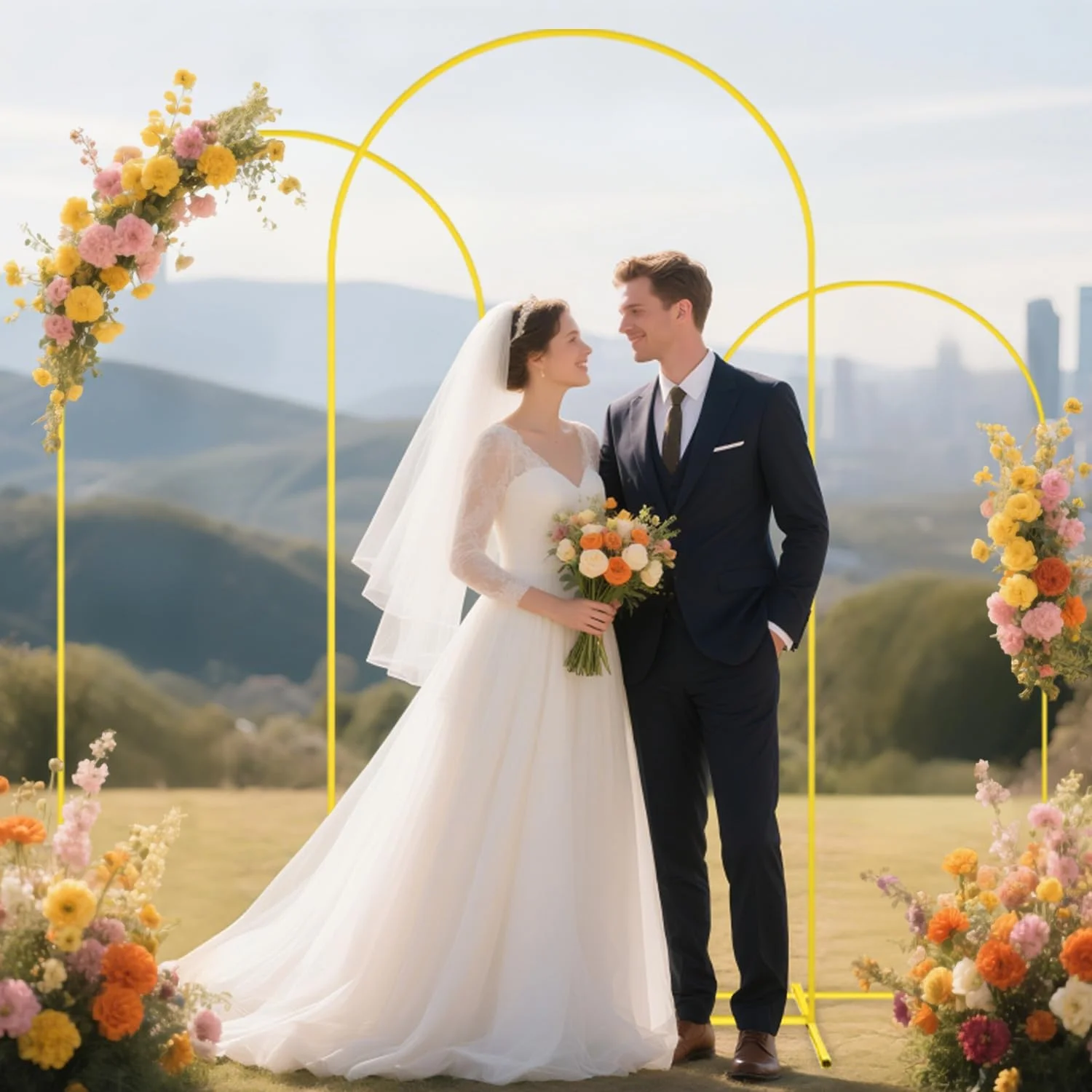 مجموعه پایه و روکش پس زمینه طاق فلزی 6، 6.6 و 7.2 فوت، روکش های پس زمینه طاق سرمه ای، مجموعه پایه طاق طلایی برای عروسی، مجموعه 3 عددی روکش های طاق دار اسپندکس برای دکوراسیون جشن عروسی، جشن نوزاد و مهمانی