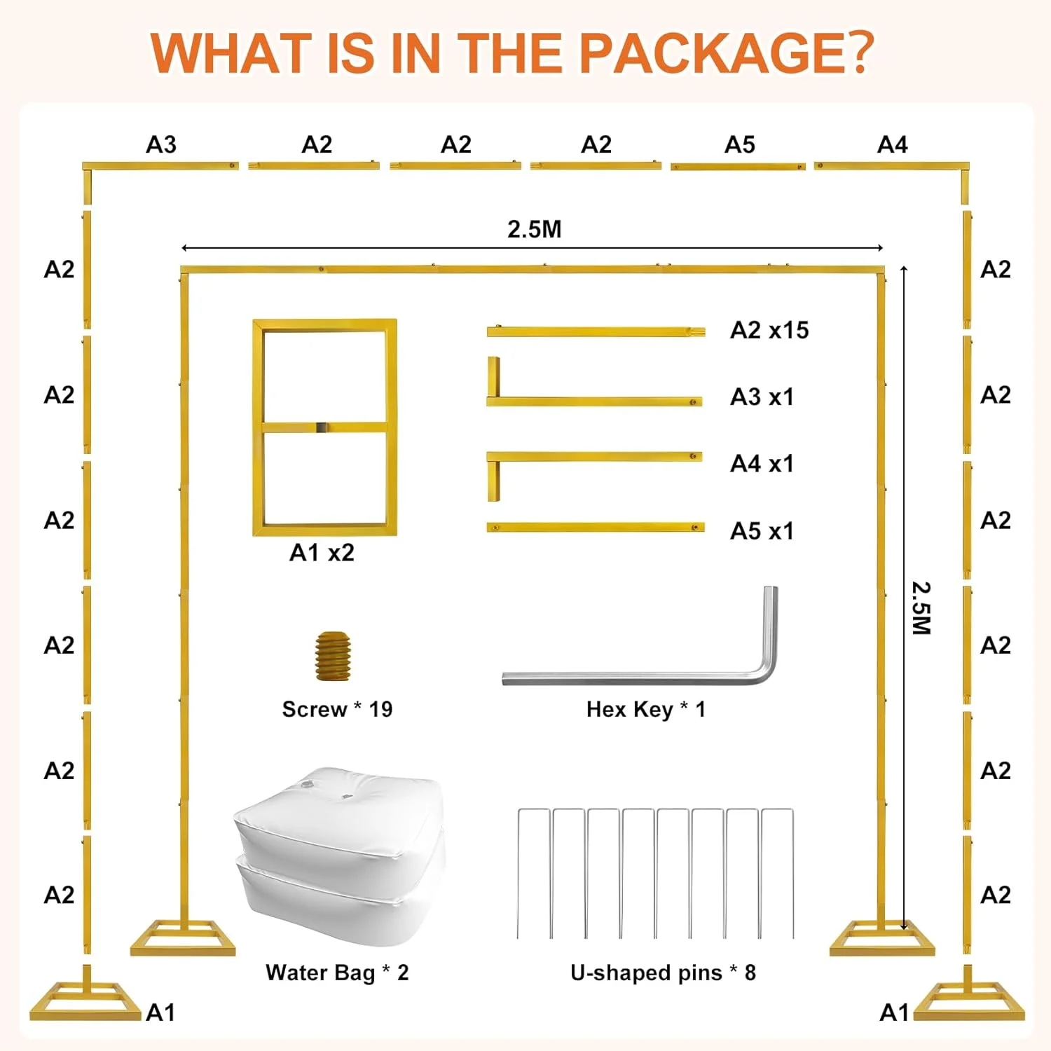 پایه پرده و پس زمینه سنگین OARSE، ابعاد 2.4 در 2.4 متر، با لوله طلایی و کیت پرده، پایه فلزی مربعی برای عروسی/جشن تولد/مهمانی/غرفه عکس (گل ها و پرده ها شامل نمی شوند) پایه پرده و پس زمینه سنگین OARSE، ابعاد 2.4 در 2.4 متر، با لوله طلایی و کیت پرده، پایه فلزی مربعی برای عروسی/جشن تولد/مهمانی/غرفه عکس (گل ها و پرده ها شامل نمی شوند)