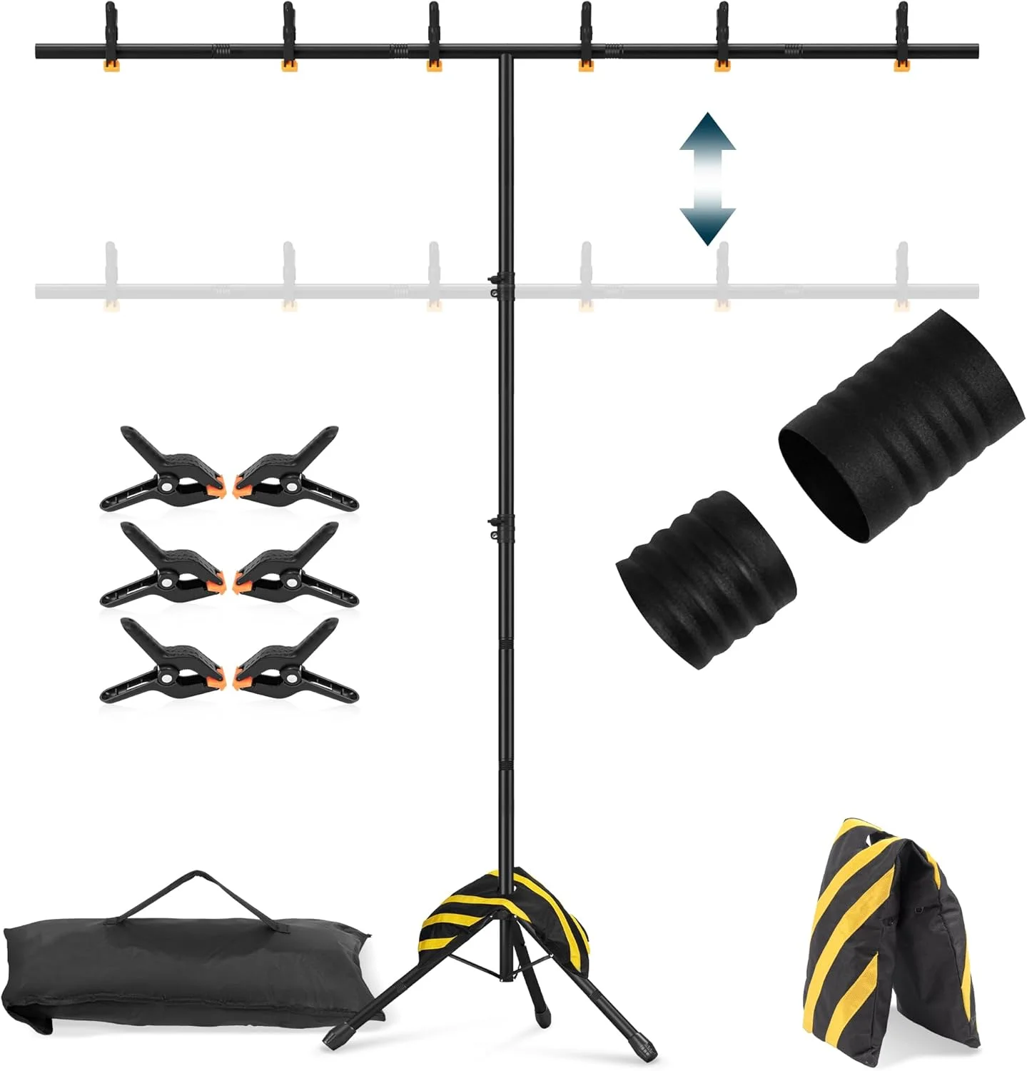 پایه پرده پس زمینه قابل حمل OPKING مدل T شکل، 2.4x1.6 متر، کیت پایه پس زمینه عکس قابل تنظیم، پایه پس زمینه کوچک با 6 گیره فنری، کیسه شن، کیف حمل برای مهمانی ها، عروسی، عکاسی، دکوراسیون