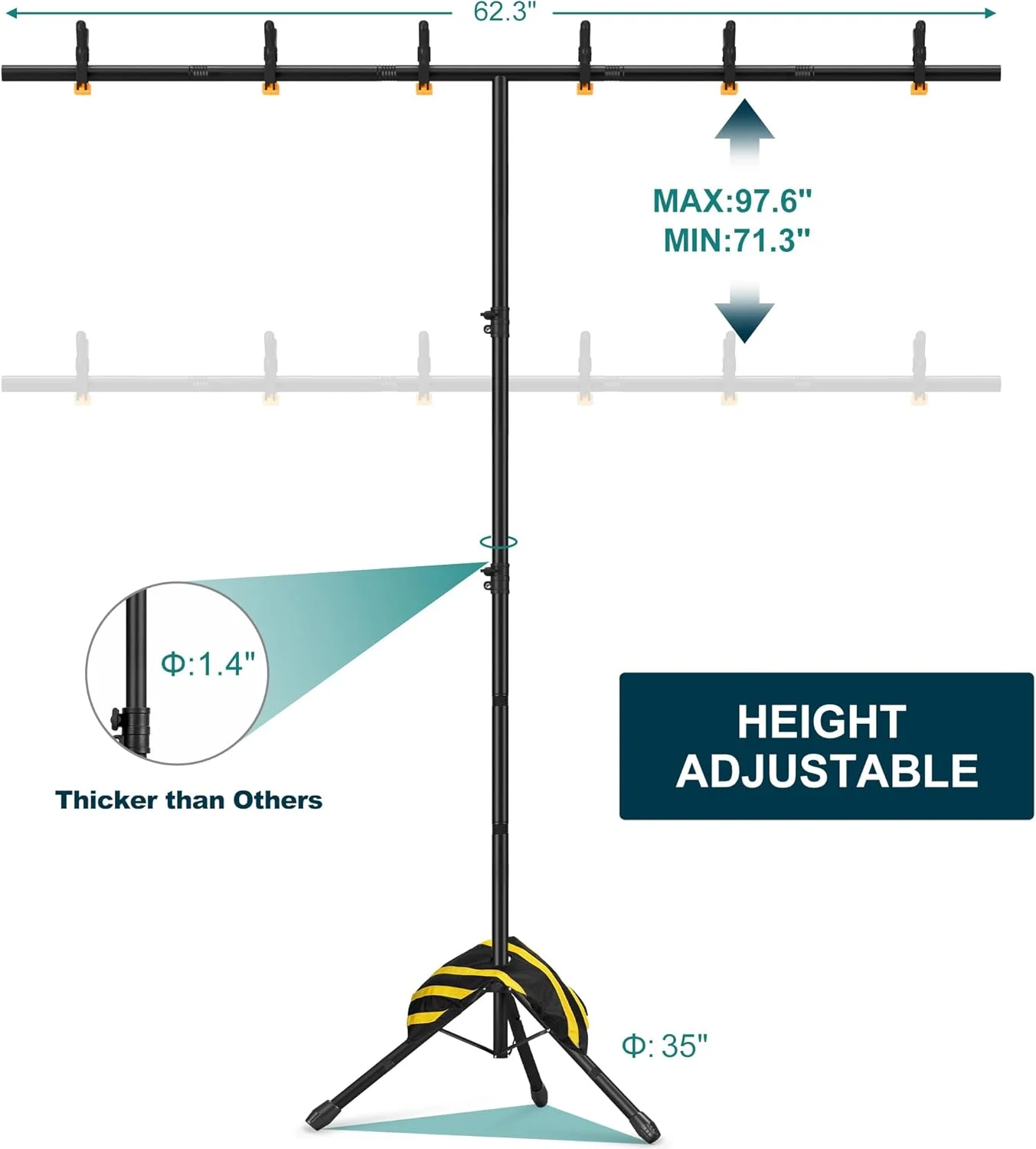 پایه پرده پس زمینه قابل حمل OPKING مدل T شکل، 2.4x1.6 متر، کیت پایه پس زمینه عکس قابل تنظیم، پایه پس زمینه کوچک با 6 گیره فنری، کیسه شن، کیف حمل برای مهمانی ها، عروسی، عکاسی، دکوراسیون