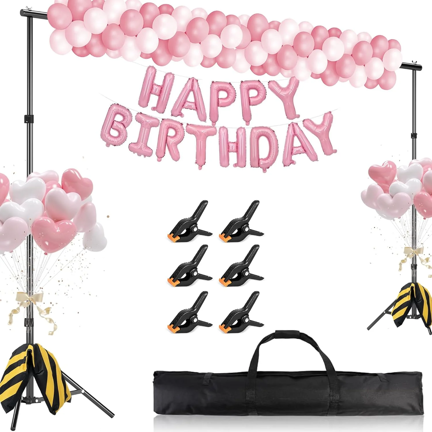 پایه фон عکاسی سنگین OPKING، کیت پایه фон عکس قابل تنظیم با 4 میله عرضی، 6 گیره، 2 کیسه شن، کیف حمل، پایه پس زمینه برای مهمانی ها، عکاسی عروسی، تزئینات جشنواره