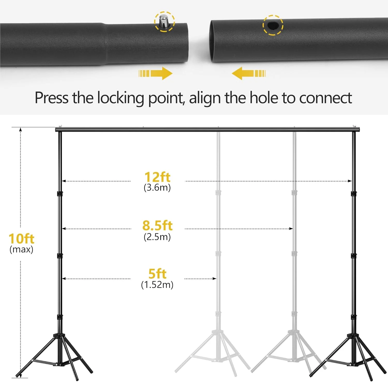پایه фон عکاسی سنگین OPKING، کیت پایه фон عکس قابل تنظیم با 4 میله عرضی، 6 گیره، 2 کیسه شن، کیف حمل، پایه پس زمینه برای مهمانی ها، عکاسی عروسی، تزئینات جشنواره