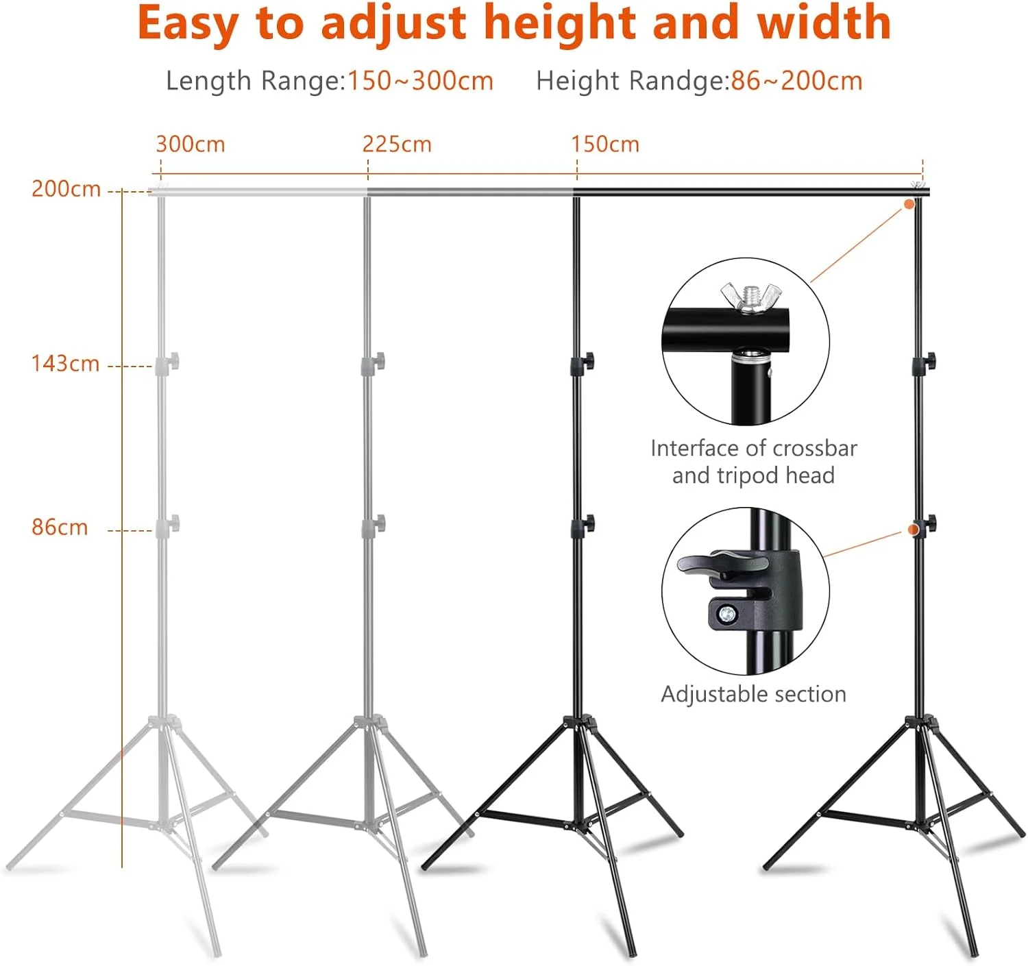 پایه پس زمینه عکاسی 3 متر در 2 متر، پایه قابل تنظیم برای پس زمینه، کیت سیستم پشتیبانی برای استودیو، عکاسی، مهمانی ها و مراسم عروسی
