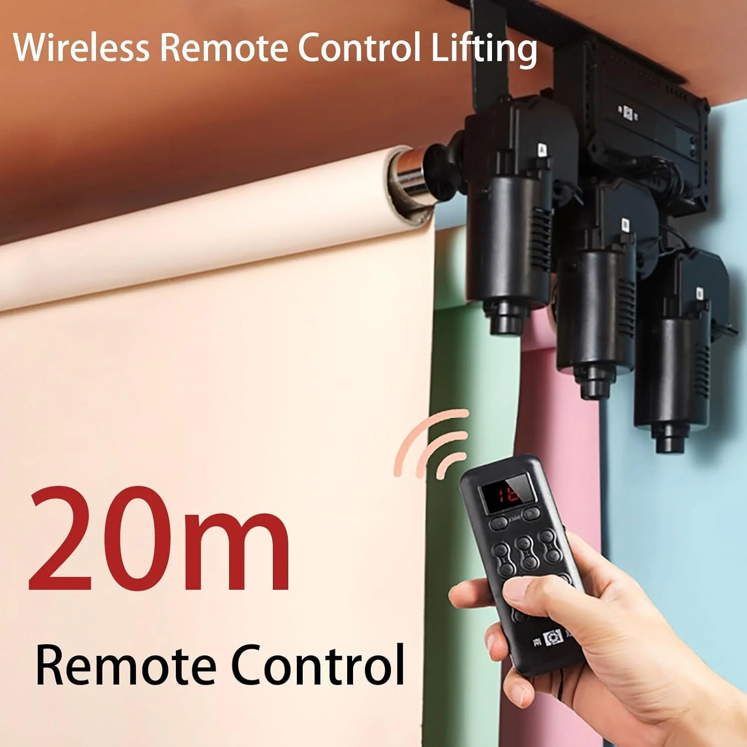 کیت سیستم نگهدارنده پس زمینه رولی موتوری، نگهدارنده برقی پس زمینه با قابلیت نصب روی دیوار و سقف با کنترل از راه دور، پایه نگهدارنده پس زمینه ایستاده برای استودیو عکاسی (2 رول) کیت سیستم نگهدارنده پس زمینه رولی موتوری، نگهدارنده برقی پس زمینه با قابلیت نصب روی دیوار و سقف با کنترل از راه دور، پایه نگهدارنده پس زمینه ایستاده برای استودیو عکاسی (2 رول)