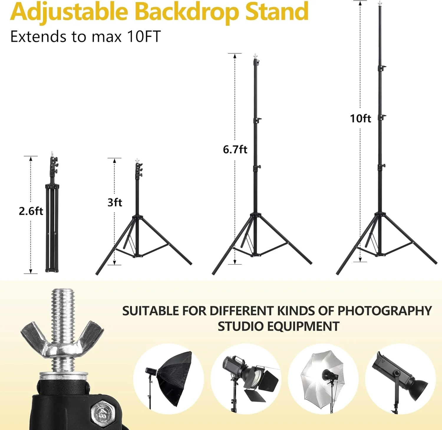 پایه фон عکاسی سنگین OPKING، کیت پایه фон عکس قابل تنظیم با 4 میله عرضی، 6 گیره، 2 کیسه شن، کیف حمل، پایه پس زمینه برای مهمانی ها، عکاسی عروسی، تزئینات جشنواره
