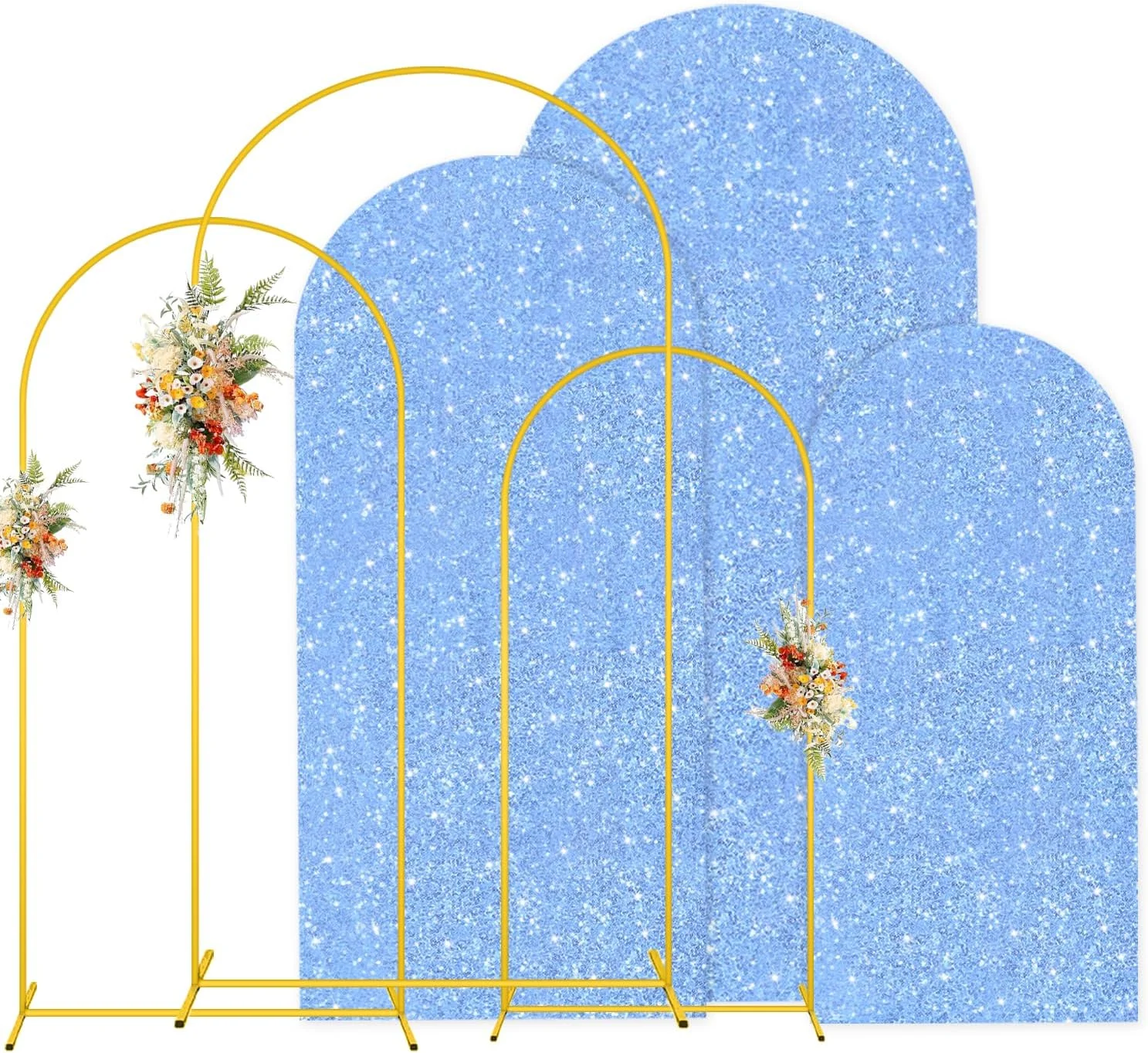 مجموعه پایه و روکش پس زمینه طاق فلزی MODFUNS، سایزهای 4، 5 و 6 فوت، مجموعه 3 عددی روکش پس زمینه طاق پولکی آبی روشن، قاب طاق بادکنکی، پایه طاق رمانتیک با روکش برای تزئینات جشن تولد عروسی