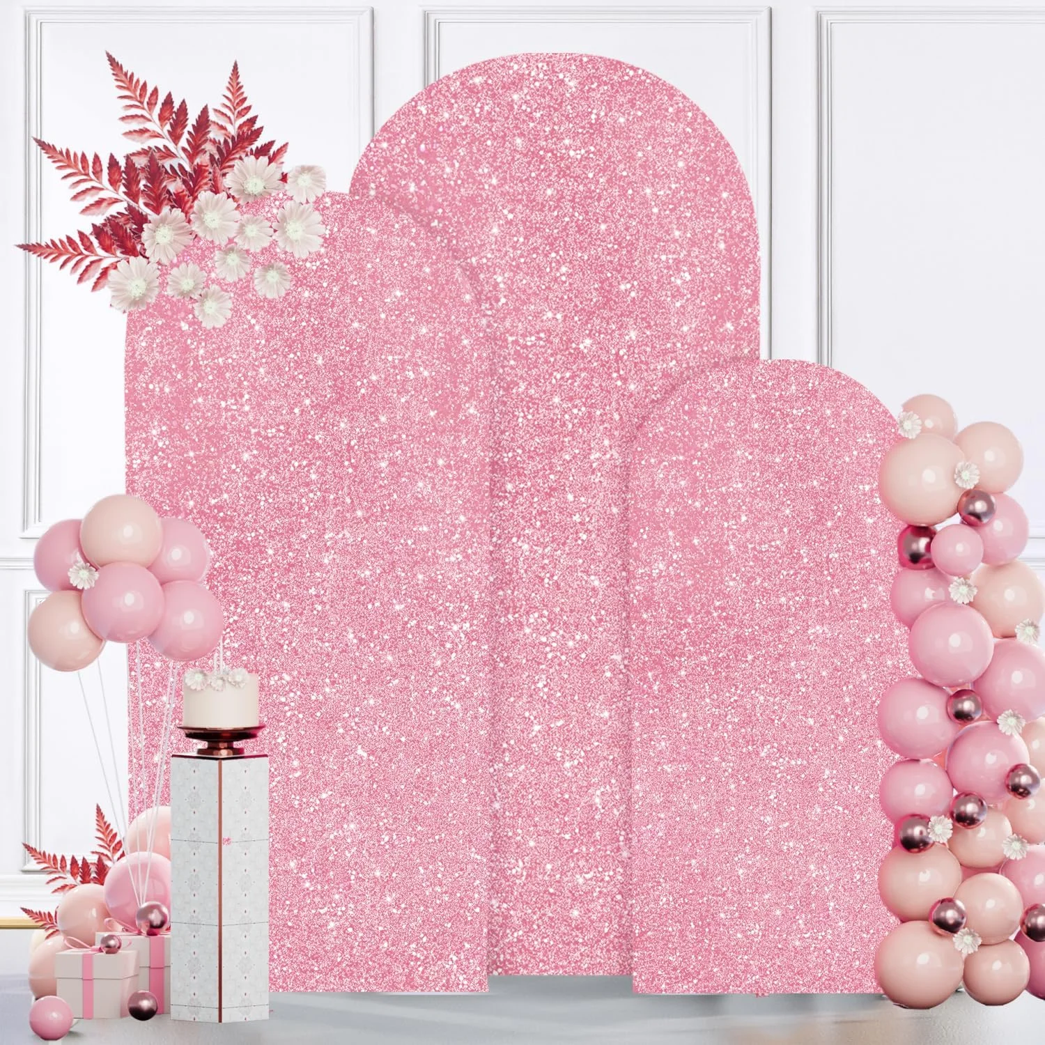 مجموعه پایه و روکش پس زمینه قوسی فلزی MODFUNS در اندازه های 1.8، 2 و 2.2 متری با روکش قوسی پولک طلایی صورتی. مجموعه 3 عددی پایه های قوسی، روکش های قوسی کیارا برای تزئینات مراسم عروسی و مهمانی مجموعه پایه و روکش پس زمینه قوسی فلزی MODFUNS در اندازه های 1.8، 2 و 2.2 متری با روکش قوسی پولک طلایی صورتی. مجموعه 3 عددی پایه های قوسی، روکش های قوسی کیارا برای تزئینات مراسم عروسی و مهمانی