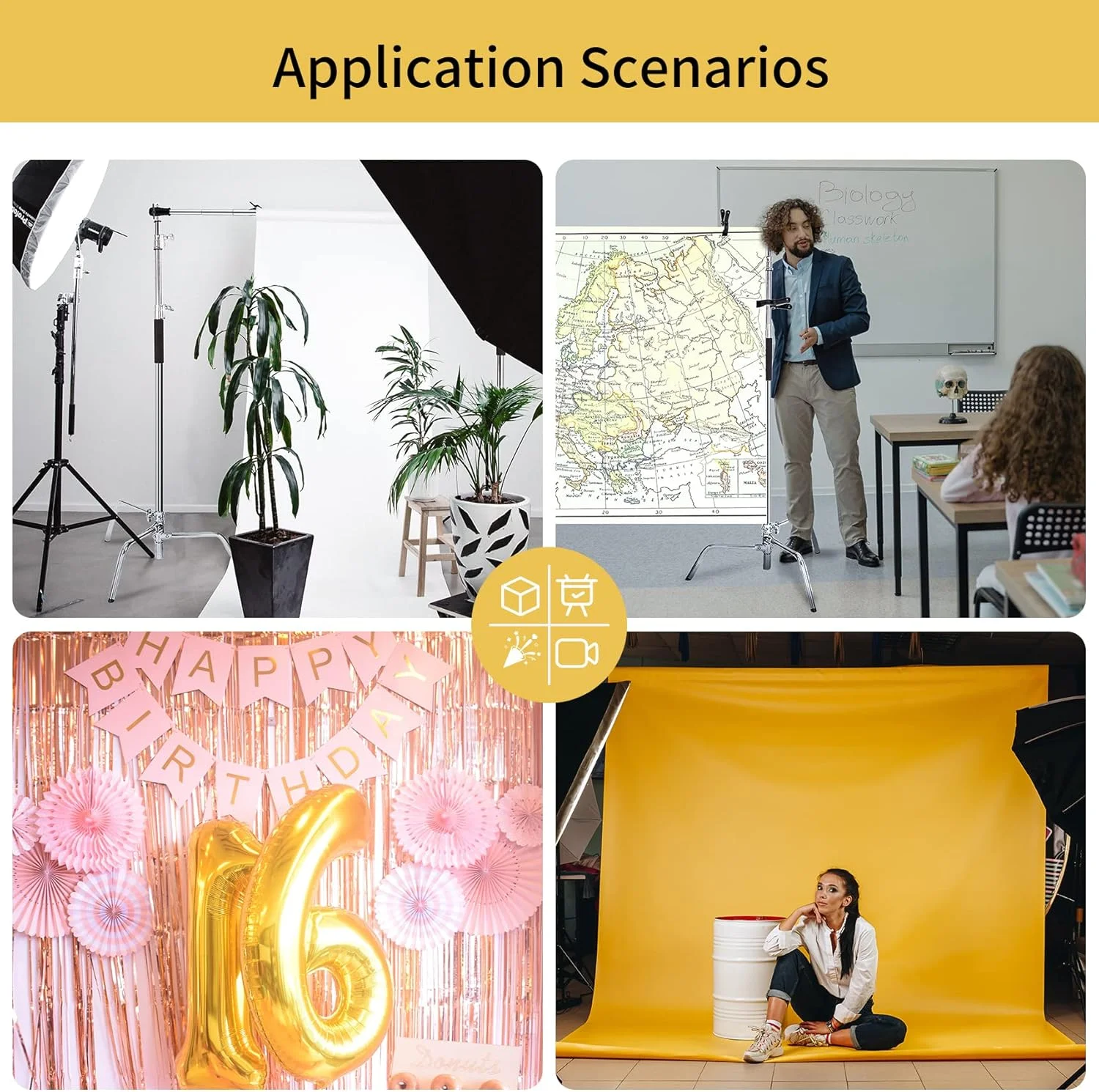 مکینگ سلنس پایه C برای پس زمینه عکس 3x3 متر، سیستم پشتیبانی پس زمینه سنگین و حرفه ای برای عکاسی، پایه نور قابل تنظیم و میله افقی برای استودیو فیلمبرداری