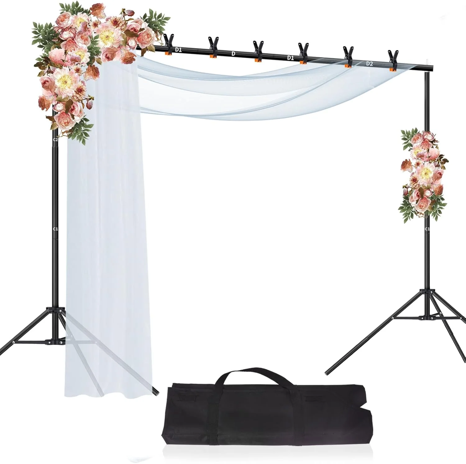 پایه پس زمینه 2x3 متری، کیت پایه پس زمینه عکس، پایه پس زمینه قابل تنظیم برای مهمانی ها، پایه پس زمینه با 6 گیره پس زمینه و کیف حمل برای تزئینات مهمانی های عکاسی عروسی