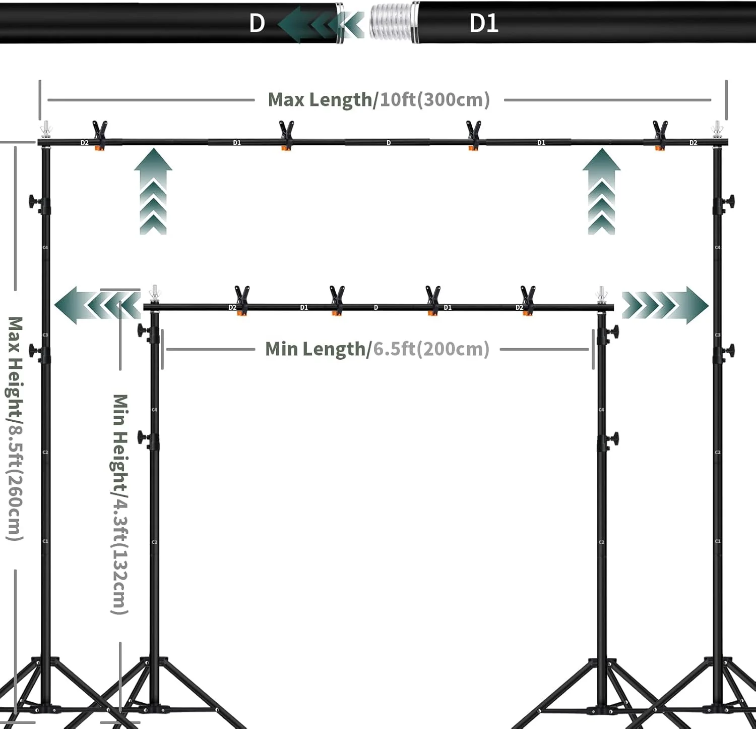 پایه پس زمینه 2.6x3 متری، پایه بنر پس زمینه قابل تنظیم، کیت پشتیبانی پایه پس زمینه استودیوی عکس عکاسی برای دکوراسیون عروسی و مهمانی ها با کیف حمل