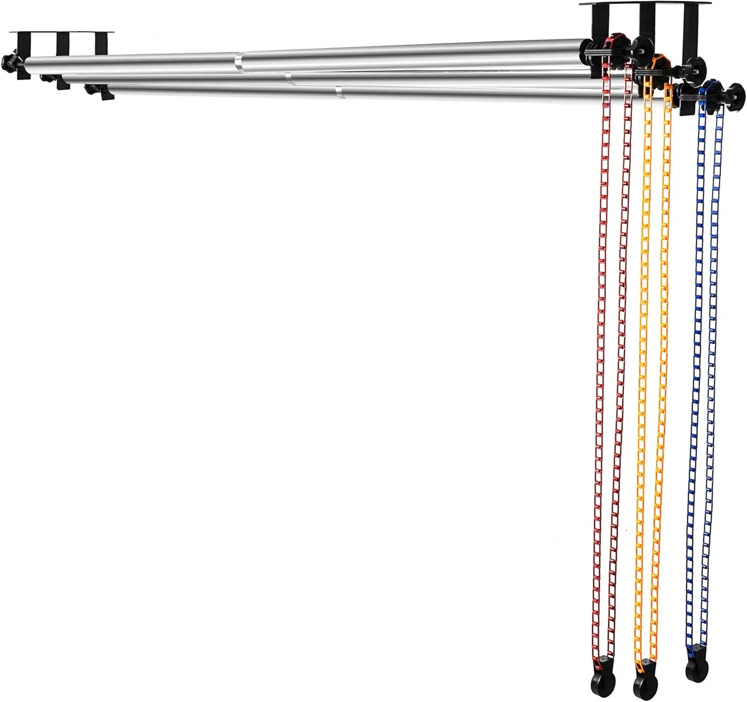 سیستم نگهدارنده پس زمینه عکاسی MagicLine با 3 غلتک، میله های متقاطع استیل ضد زنگ 118 اینچی، پایه پس زمینه دستی، نگهدارنده پس زمینه قابل نصب روی دیوار/سقف/پایه نور برای خانه و استودیو (پایداری)