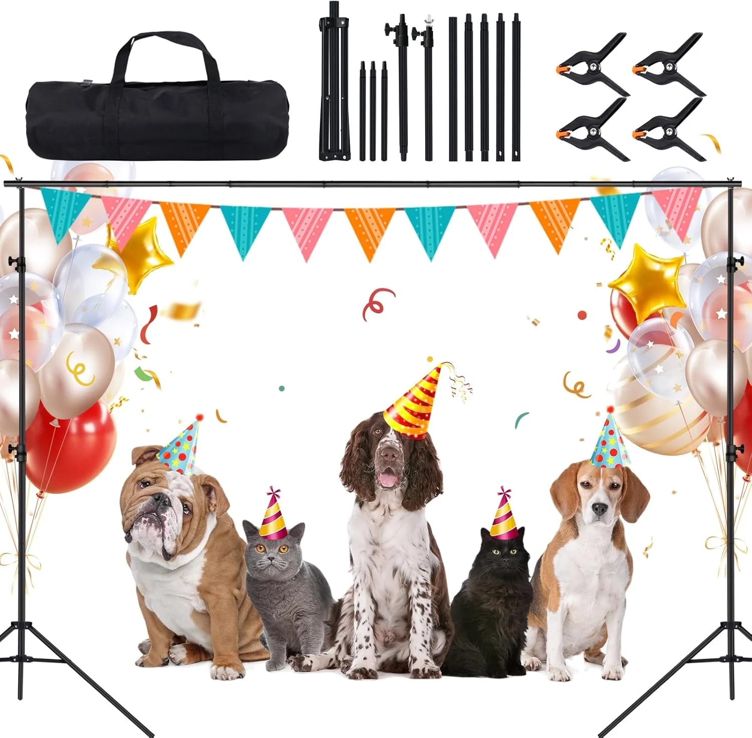 پایه پس زمینه جدید ارتقا یافته 2x3 متر، کیت پشتیبانی پایه پس زمینه استودیوی عکس قابل تنظیم با 4 گیره پس زمینه و کیف حمل برای مهمانی ها، عکاسی عروسی