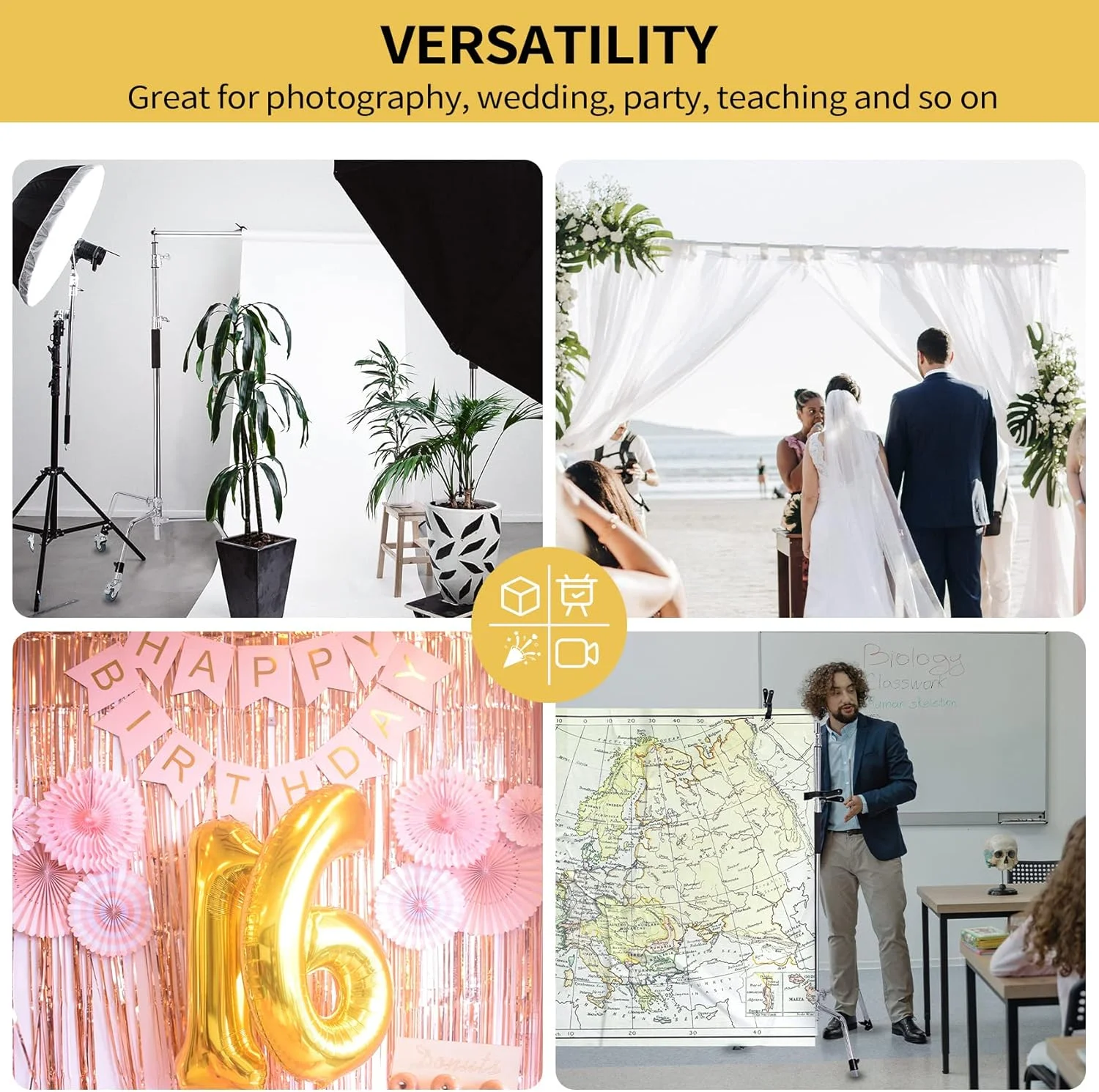 بازوی نگهدارنده پس زمینه تلسکوپی حرفه ای Meking، میله پس زمینه قابل تنظیم سنگین 3 متری آلیاژ آلومینیوم 3 قسمتی برای پایه C (فولاد ضد زنگ)