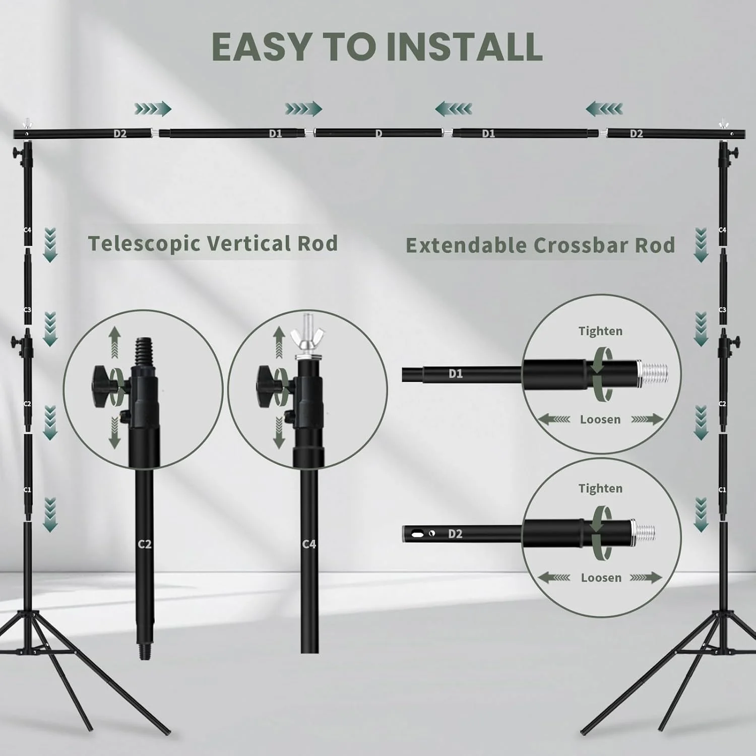 پایه پس زمینه 2.6x3 متری، پایه بنر پس زمینه قابل تنظیم، کیت پشتیبانی پایه پس زمینه استودیوی عکس عکاسی برای دکوراسیون عروسی و مهمانی ها با کیف حمل
