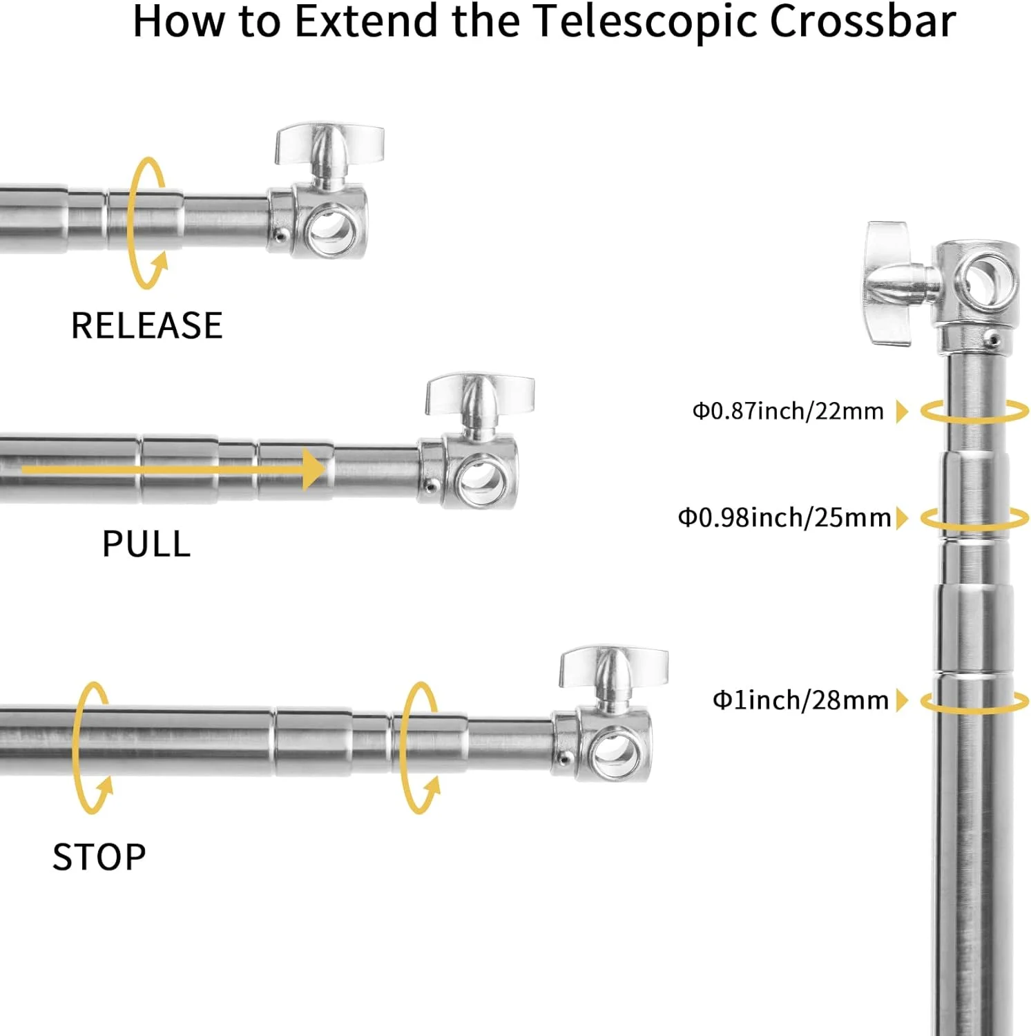بازوی نگهدارنده پس زمینه تلسکوپی حرفه ای Meking، میله پس زمینه قابل تنظیم سنگین 3 متری آلیاژ آلومینیوم 3 قسمتی برای پایه C (فولاد ضد زنگ)