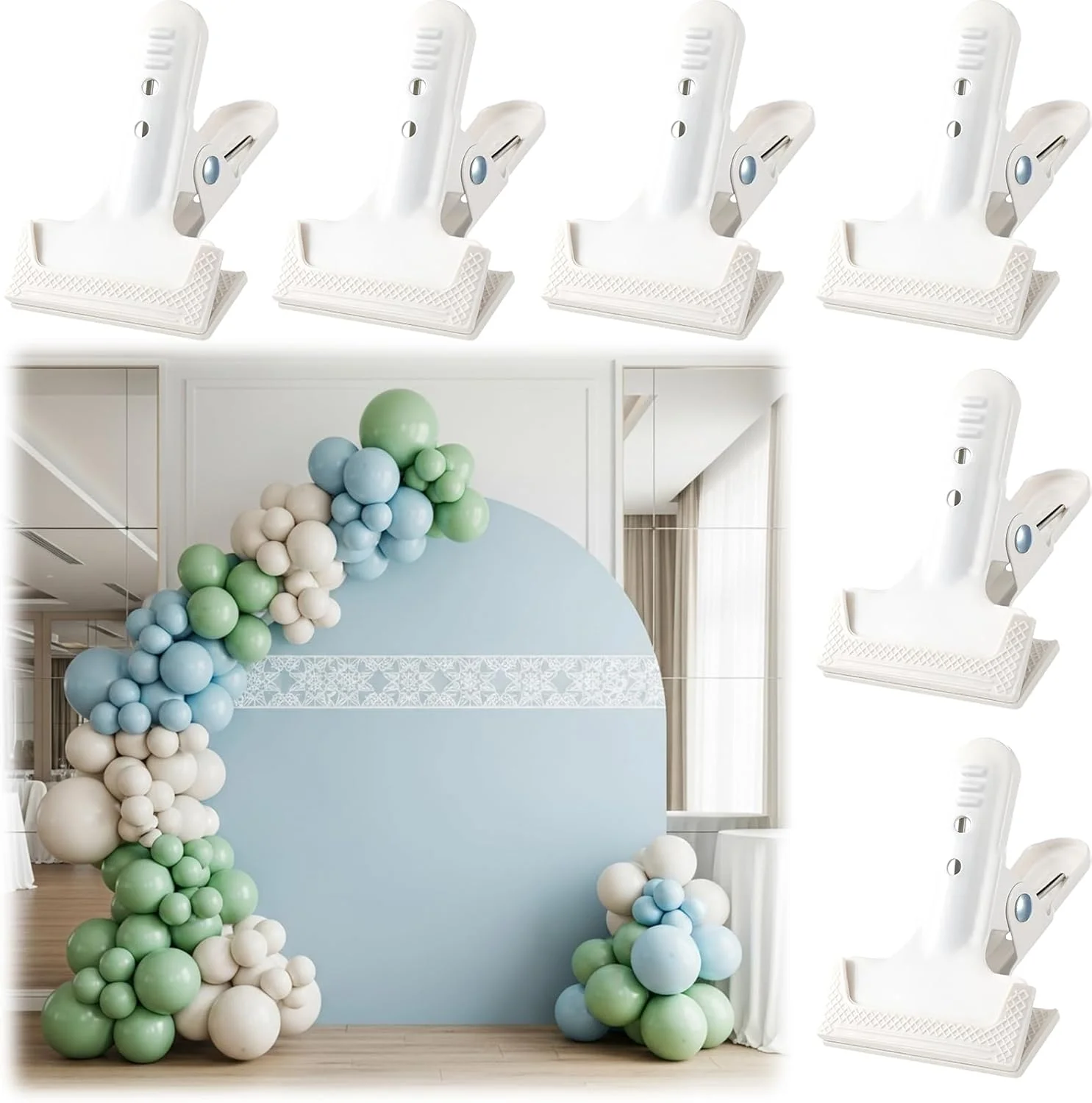 بسته 6 عددی گیره های فنری پس زمینه LemonRoad، طول 10.5 سانتی متر، گیره های کمان بادکنک با گیره ضد لغزش، گیره های سنگین برای حلقه بادکنک، پایه های پس زمینه عکاسی، نجاری، پروژه های بهبود خانه (سفید)