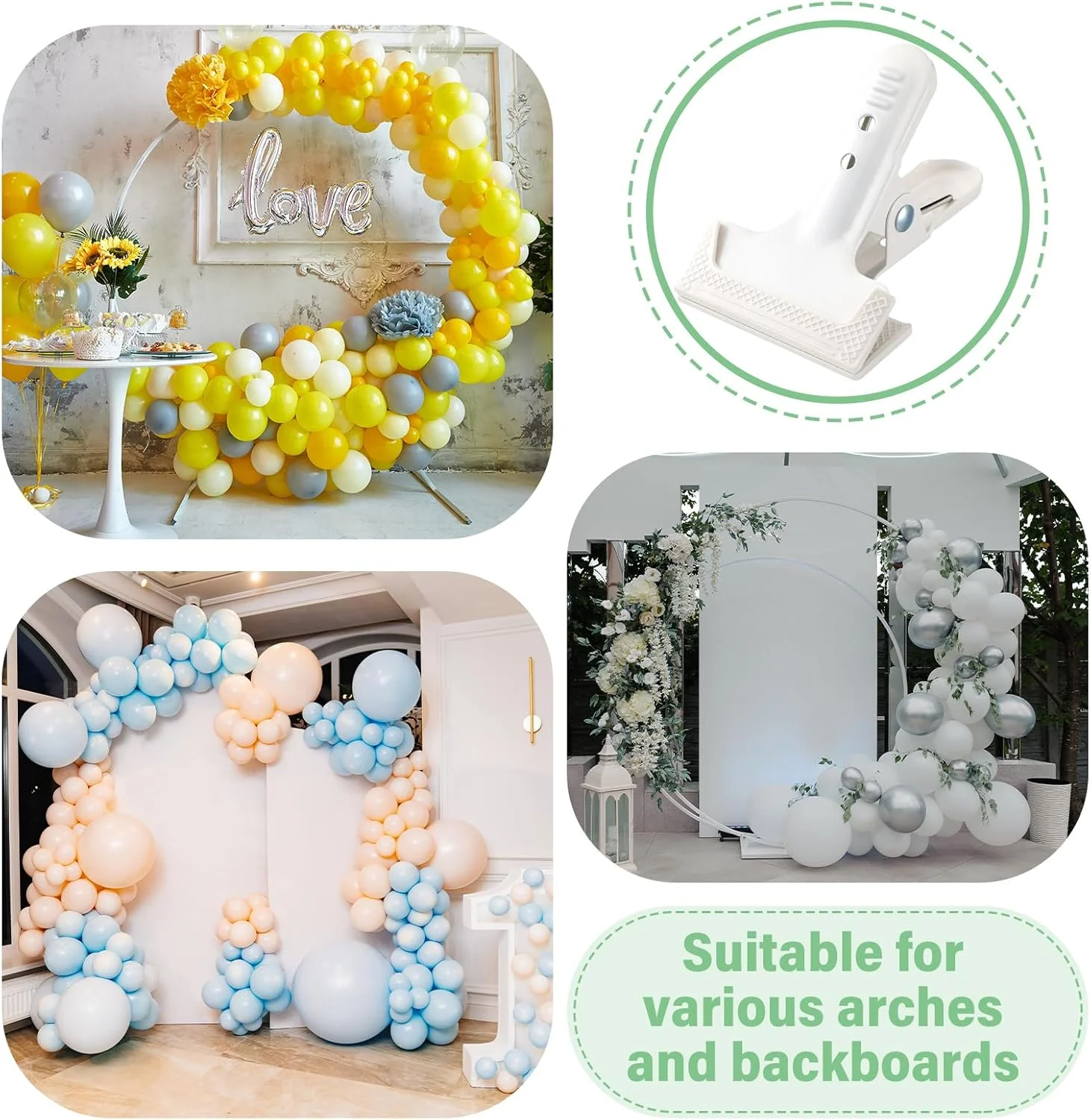 بسته 6 عددی گیره های فنری پس زمینه LemonRoad، طول 10.5 سانتی متر، گیره های کمان بادکنک با گیره ضد لغزش، گیره های سنگین برای حلقه بادکنک، پایه های پس زمینه عکاسی، نجاری، پروژه های بهبود خانه (سفید)