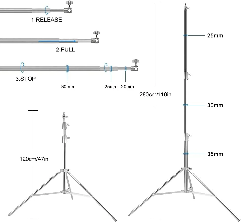 پایه نگهدارنده پس زمینه استودیو عکس و فیلم 2.8 متری به همراه کیف حمل برای عکاسی پرتره و استودیویی