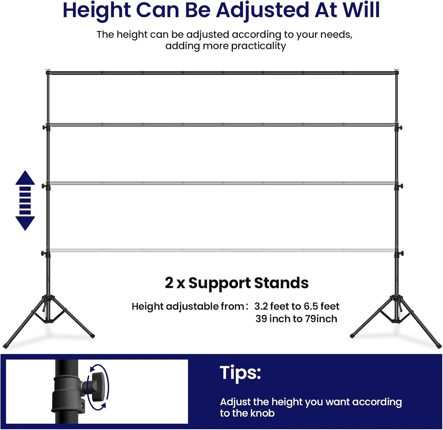 کیت پایه پرده پس زمینه تاشو معکوس قابل حمل Jiang&Rong، 3 متر در 2 متر (عرض در ارتفاع) پایه پس زمینه قابل تنظیم با کیف حمل برای مهمانی، تولد، عروسی، فارغ التحصیلی