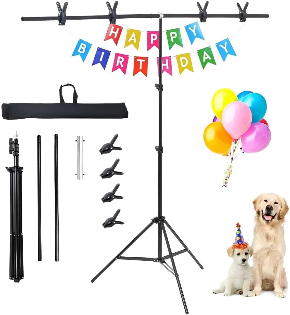 پایه پس زمینه جاپارد برای مهمانی ها، پایه بنر 2 متر در 1.5 متر، کیت پشتیبانی پس زمینه استودیوی عکس قابل حمل T شکل با 4 گیره فنری و کیف حمل برای عکاسی، فیلمبرداری، استودیو