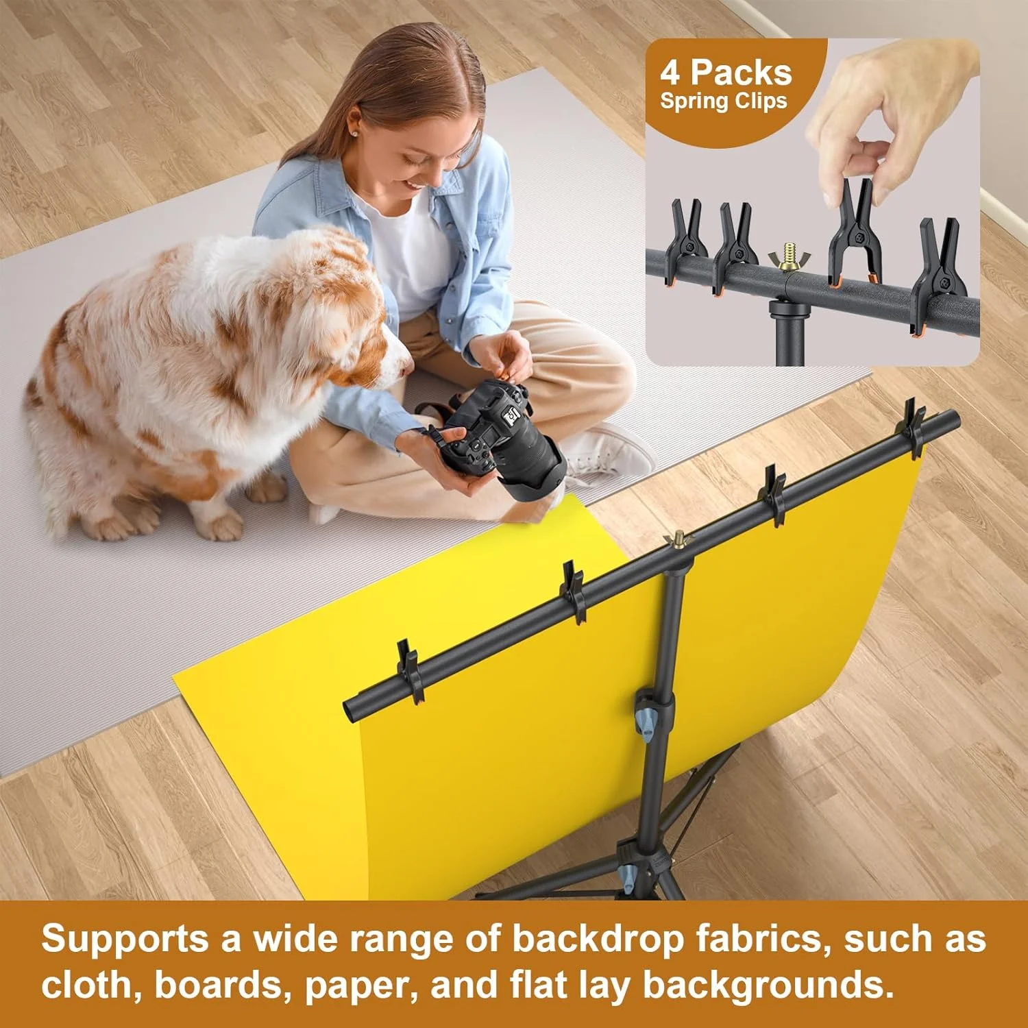 پایه پس زمینه کوچک لینکو Lincostore، پایه رومیزی قابل حمل 2.2x2.6 فوت به شکل T با کیف حمل و 4 گیره فنری برای پس زمینه کوچک عکاسی