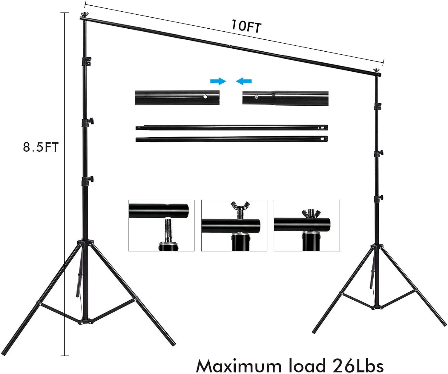 استودیو عکس و فیلم پرده سبز کروماکی موسلین نخی 100% با ابعاد 3x3.6 متر به همراه پایه نگهدارنده پس زمینه عکاسی 2.5x3 متری، گیره و کیف حمل