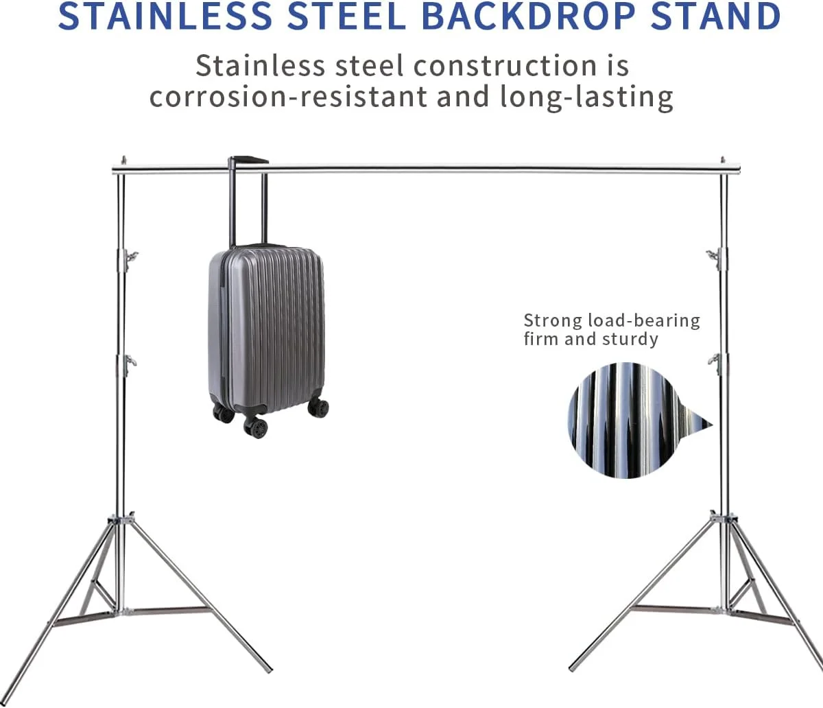 پایه استیل ضد زنگ پس زمینه عکاسی 2.6x3 متری به همراه کیف حمل مناسب برای مهمانی ها، عروسی و استودیو عکاسی پایه استیل ضد زنگ پس زمینه عکاسی 2.6x3 متری به همراه کیف حمل مناسب برای مهمانی ها، عروسی و استودیو عکاسی