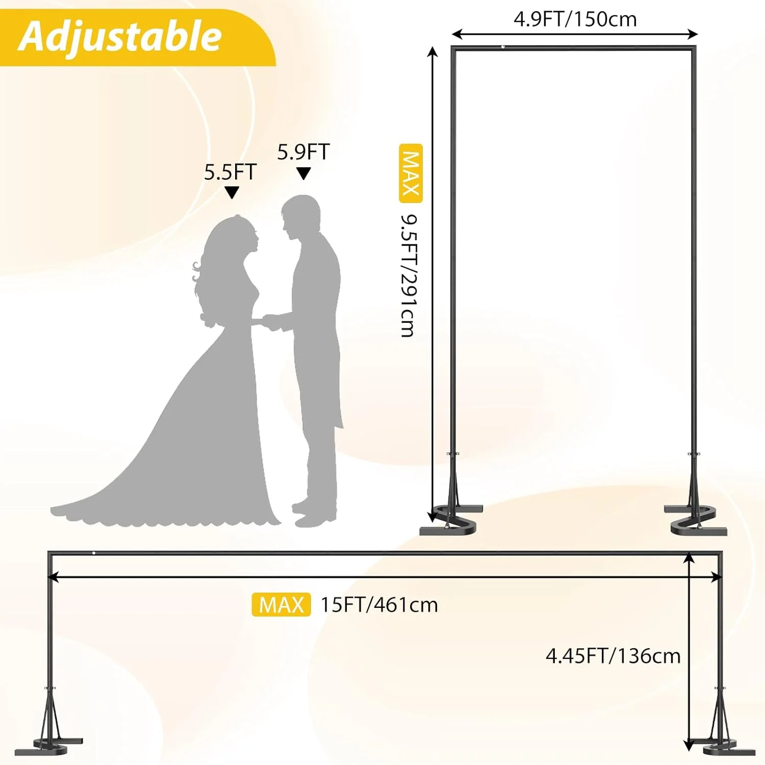 پایه بنر پس زمینه مشکی هایترال 3x2 متر، قاب فلزی طاق مربعی شکل برای عروسی، کیت پایه پس زمینه سنگین، پایه پس زمینه عکس قابل تنظیم برای مهمانی ها، تولد، استودیوی ویدئویی