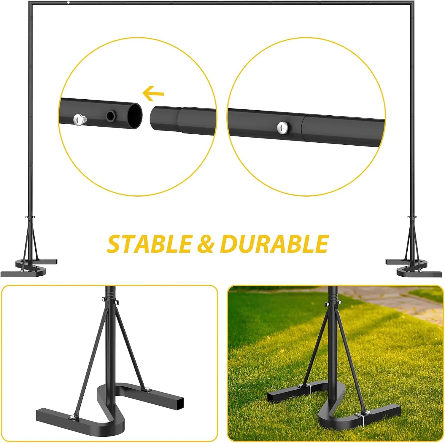 پایه بنر پس زمینه مشکی هایترال 3x2 متر، قاب فلزی طاق مربعی شکل برای عروسی، کیت پایه پس زمینه سنگین، پایه پس زمینه عکس قابل تنظیم برای مهمانی ها، تولد، استودیوی ویدئویی