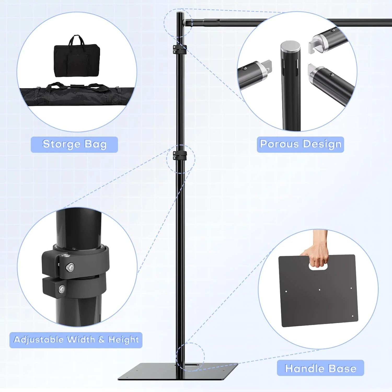 کیت پایه پرده و پس زمینه 3x3 متری با لوله های ارتقا یافته، پایه پس زمینه سنگین و قابل تنظیم عکس با پایه فلزی برای مهمانی ها، عروسی، استودیو فیلمبرداری، پایه پس زمینه تولد