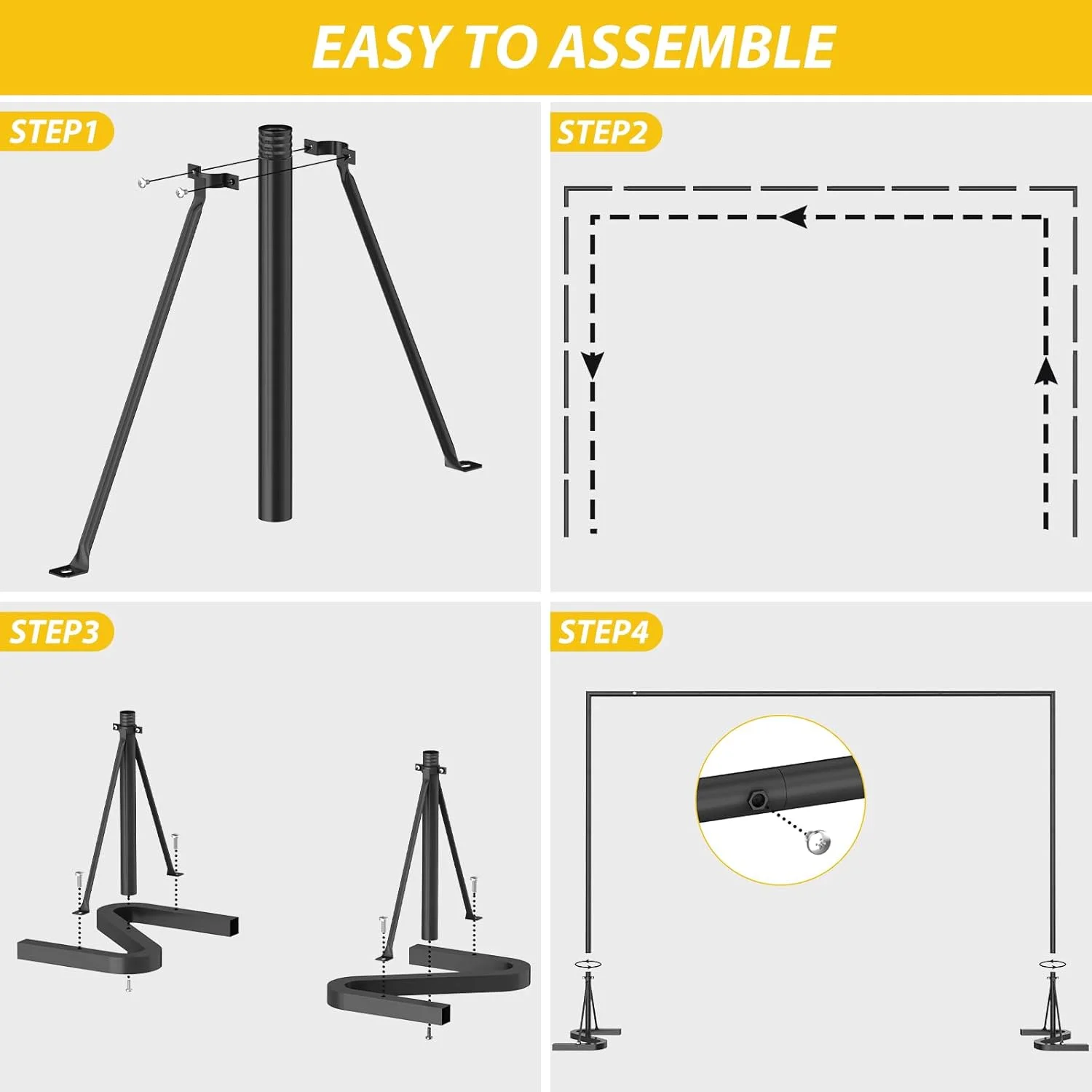 پایه بنر پس زمینه مشکی هایترال 3x2 متر، قاب فلزی طاق مربعی شکل برای عروسی، کیت پایه پس زمینه سنگین، پایه پس زمینه عکس قابل تنظیم برای مهمانی ها، تولد، استودیوی ویدئویی
