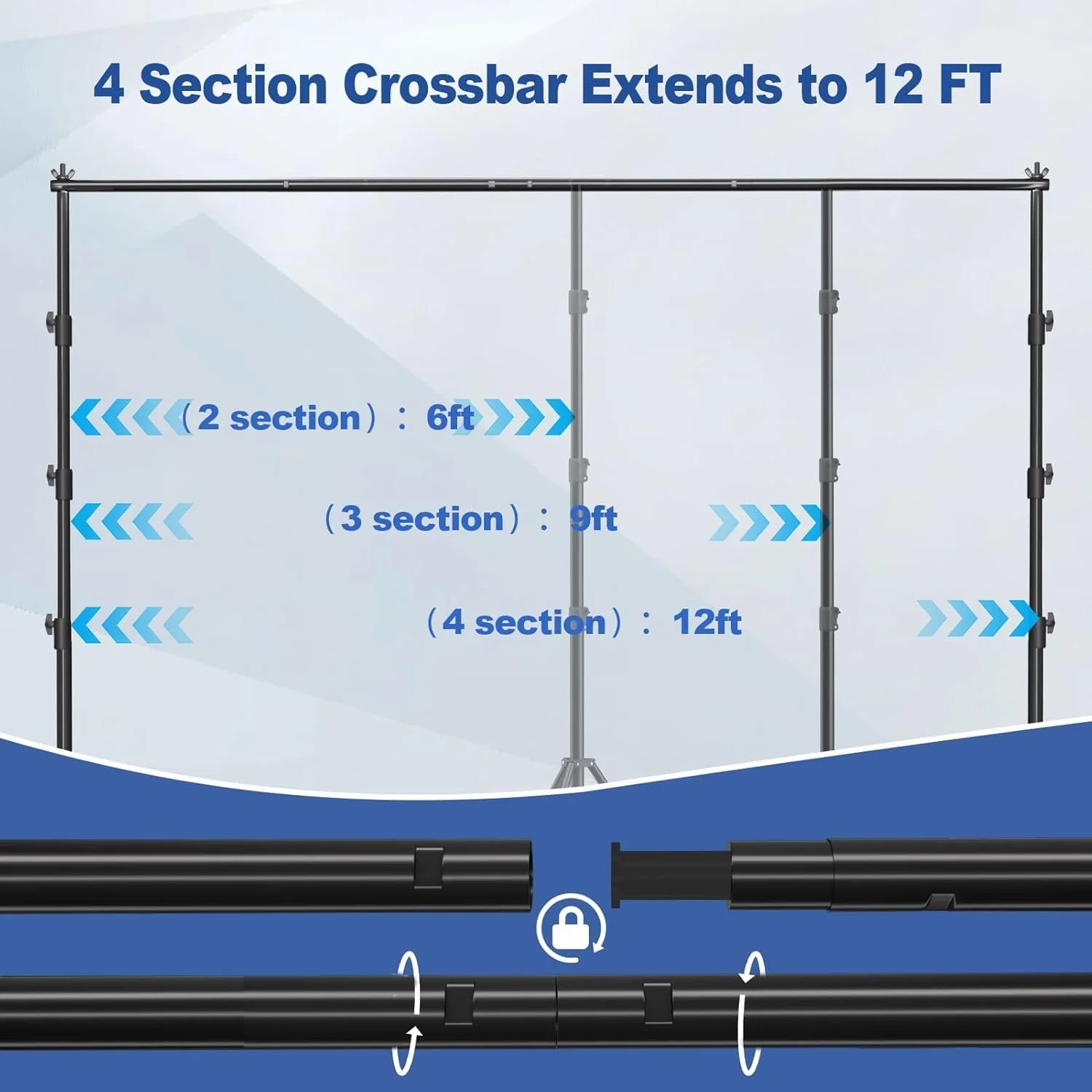 پایه نگهدارنده پس زمینه استودیویی سنگین 3x3 متری، سیستم پشتیبانی پس زمینه عکاسی قابل تنظیم با فنر ضد ضربه، 2 کیسه شن، کیف حمل، 6 گیره